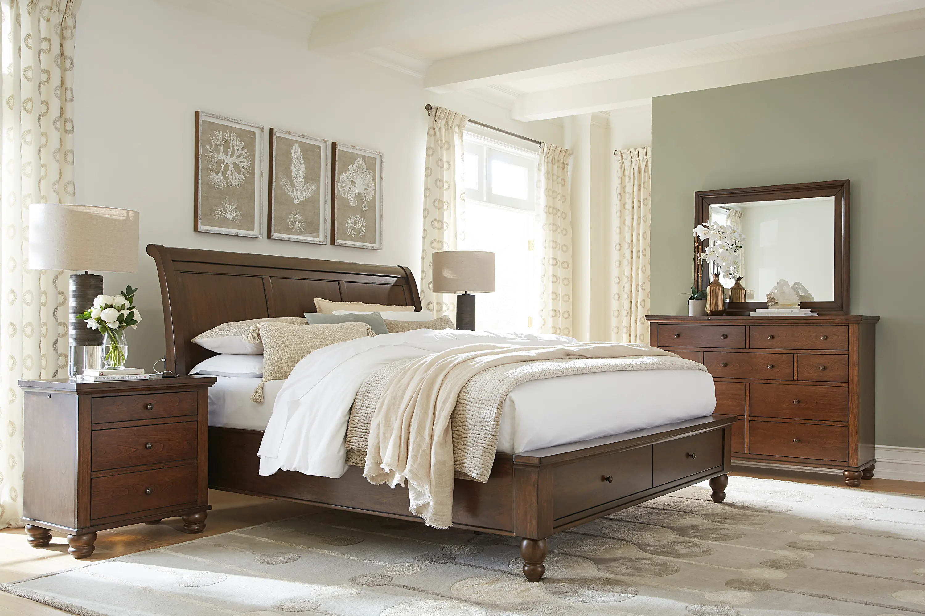 Cambridge Brown Cherry California King Storage Bed-2