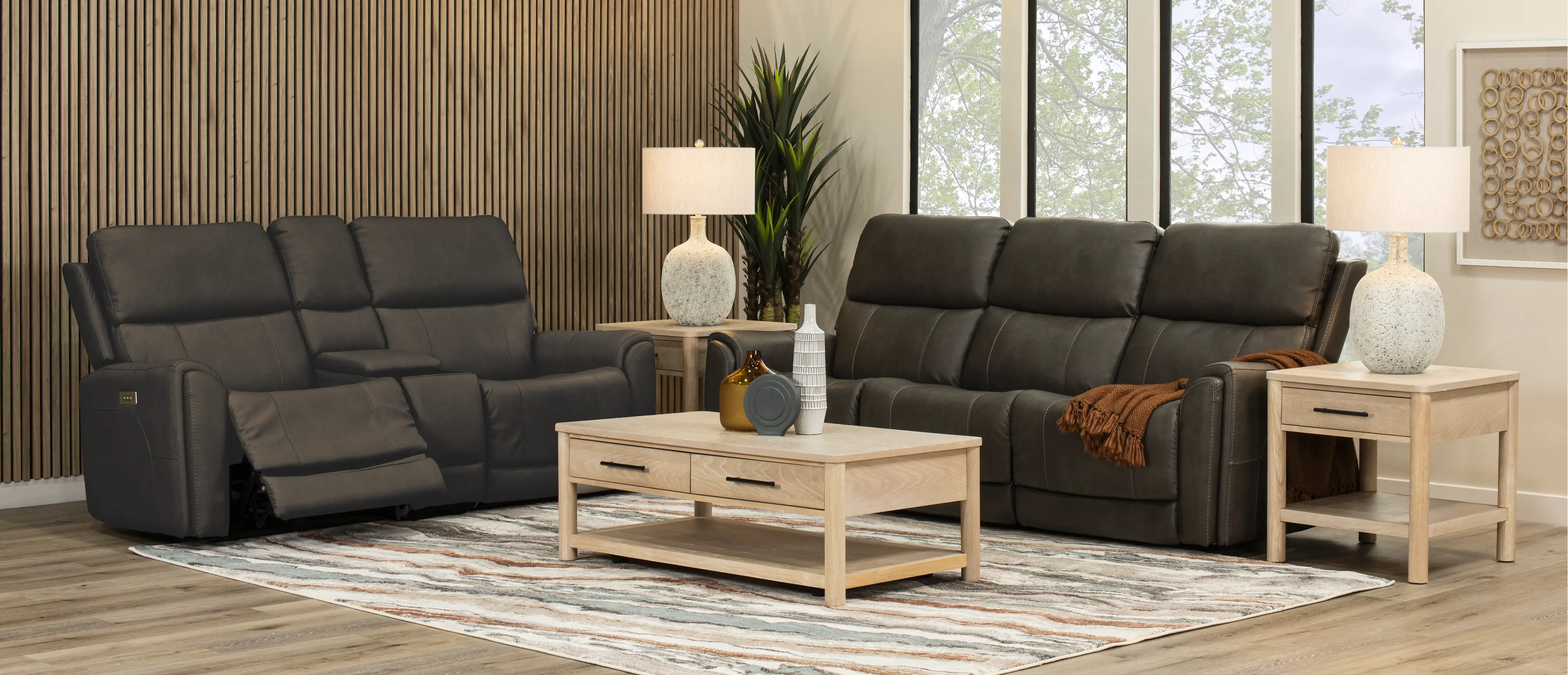 Damon Smoke Gray Power Reclining Sofa with Power Lumbar and Headrest-2