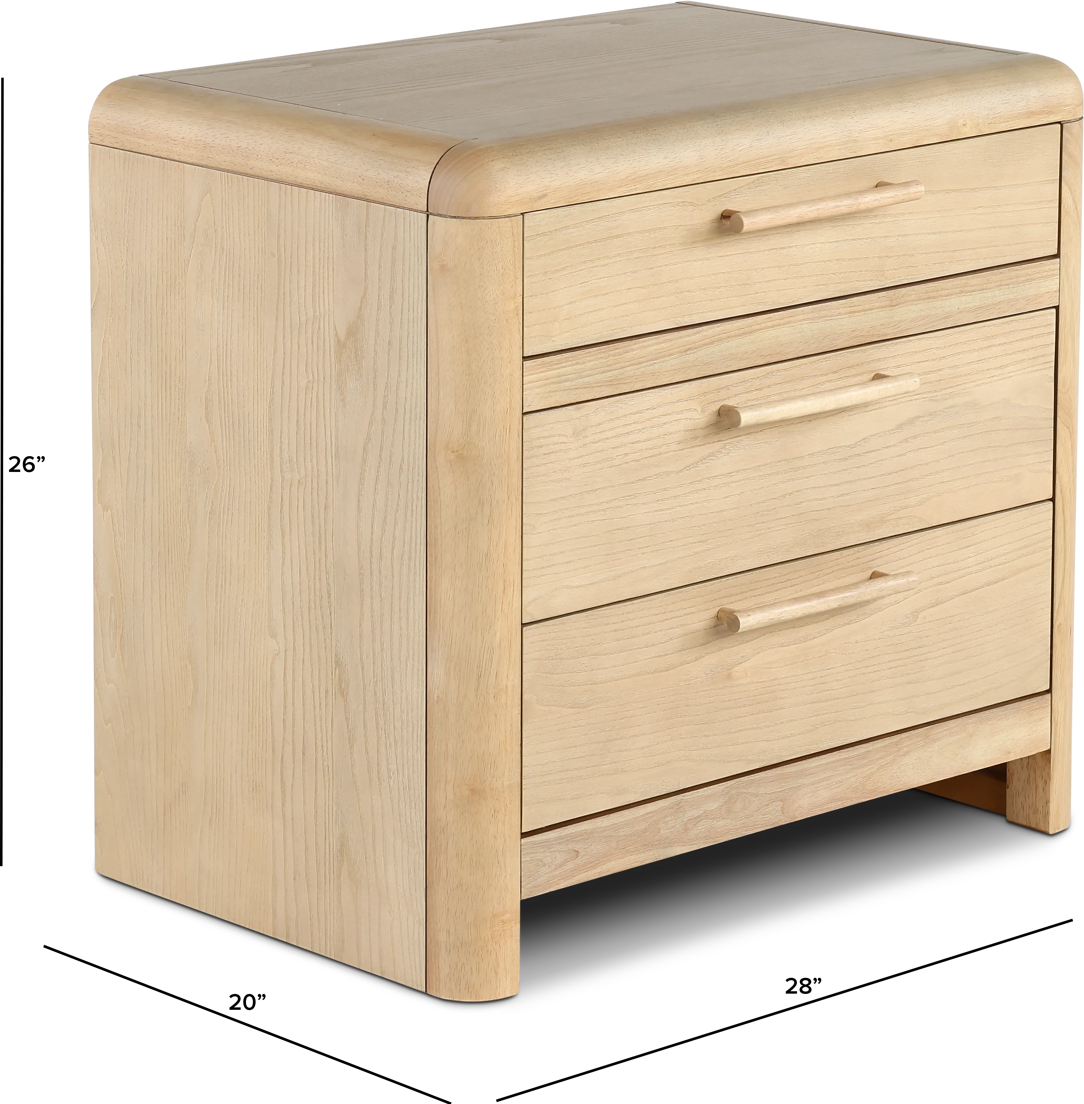 Furano Natural Ash 3-Drawer Nightstand-3