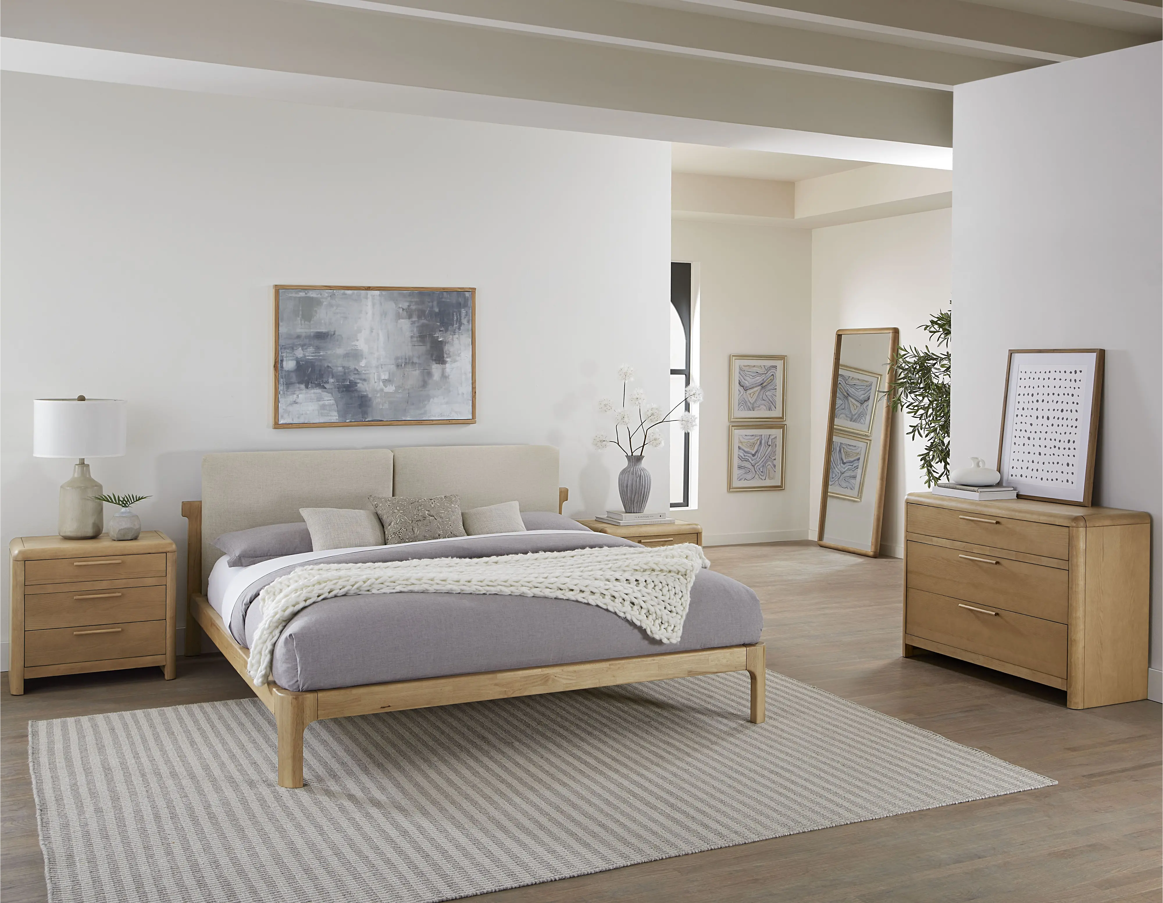 Furano Linen White and Natural Full Platform Bed-12