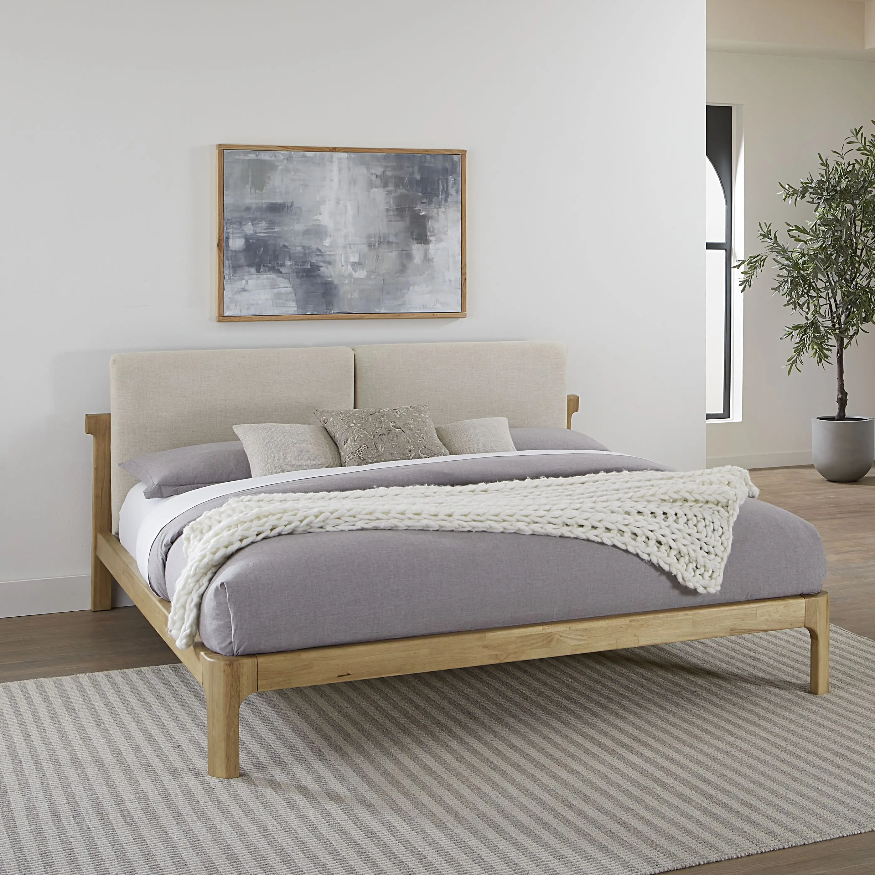 Furano Linen White and Natural Full Platform Bed-2