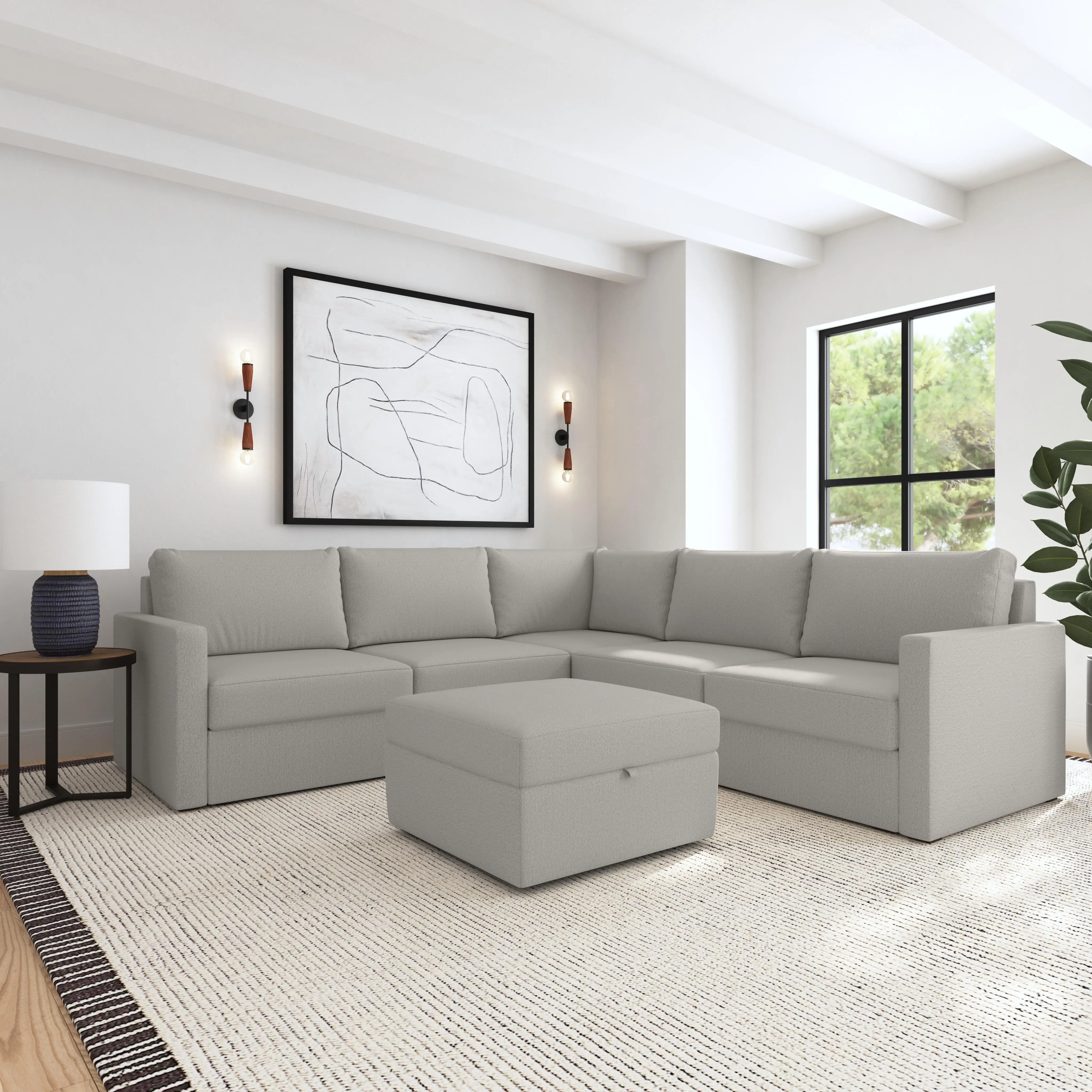 Flex Taupe 5-Seat Modular Sectional with Storage Ottoman-2