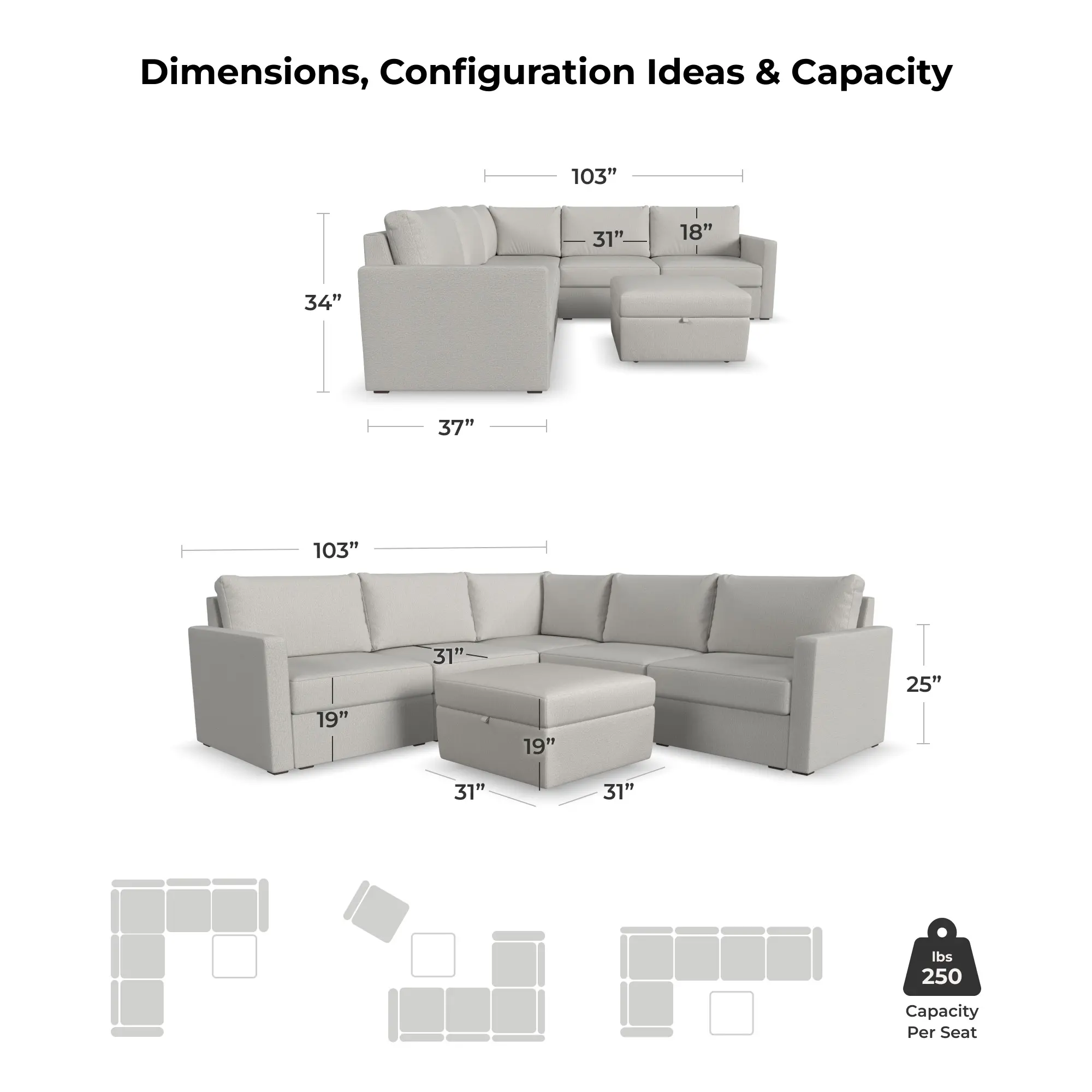 Flex Taupe 5-Seat Modular Sectional with Storage Ottoman-5