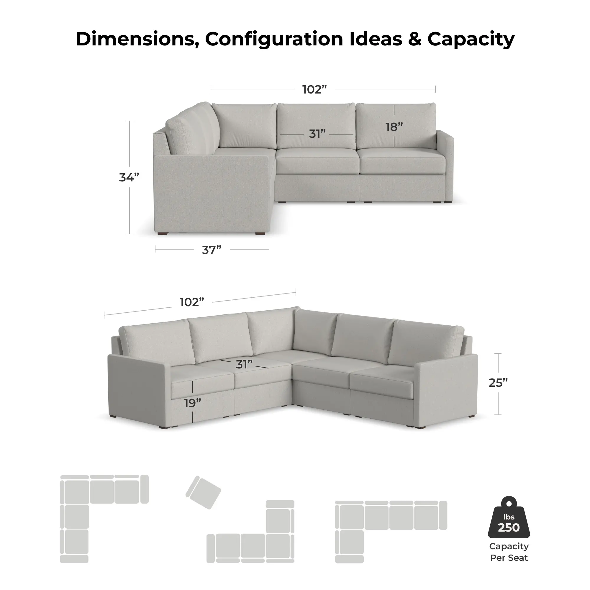 Flex Taupe 5-Seat Modular Sectional with Narrow Arm-7
