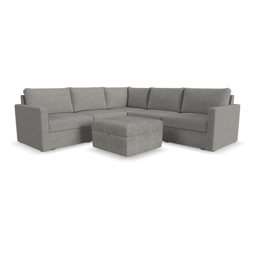 Flex Gray 5-Seat Modular Sectional with Storage Ottoman