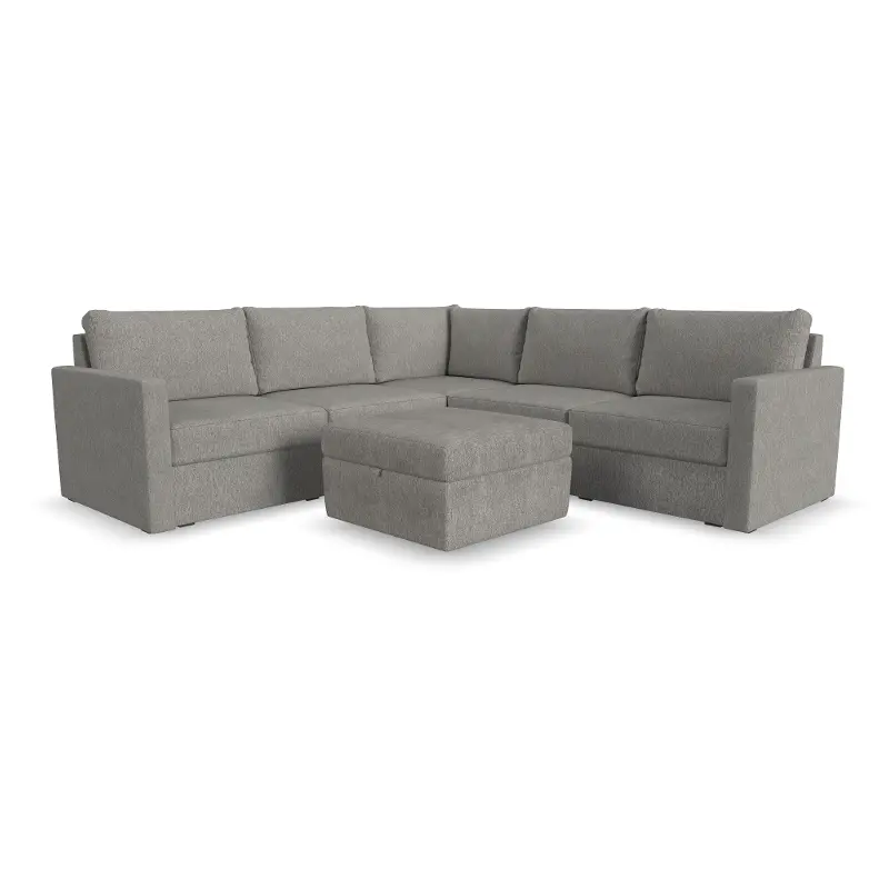 Flex Gray 5-Seat Modular Sectional with Storage Ottoman