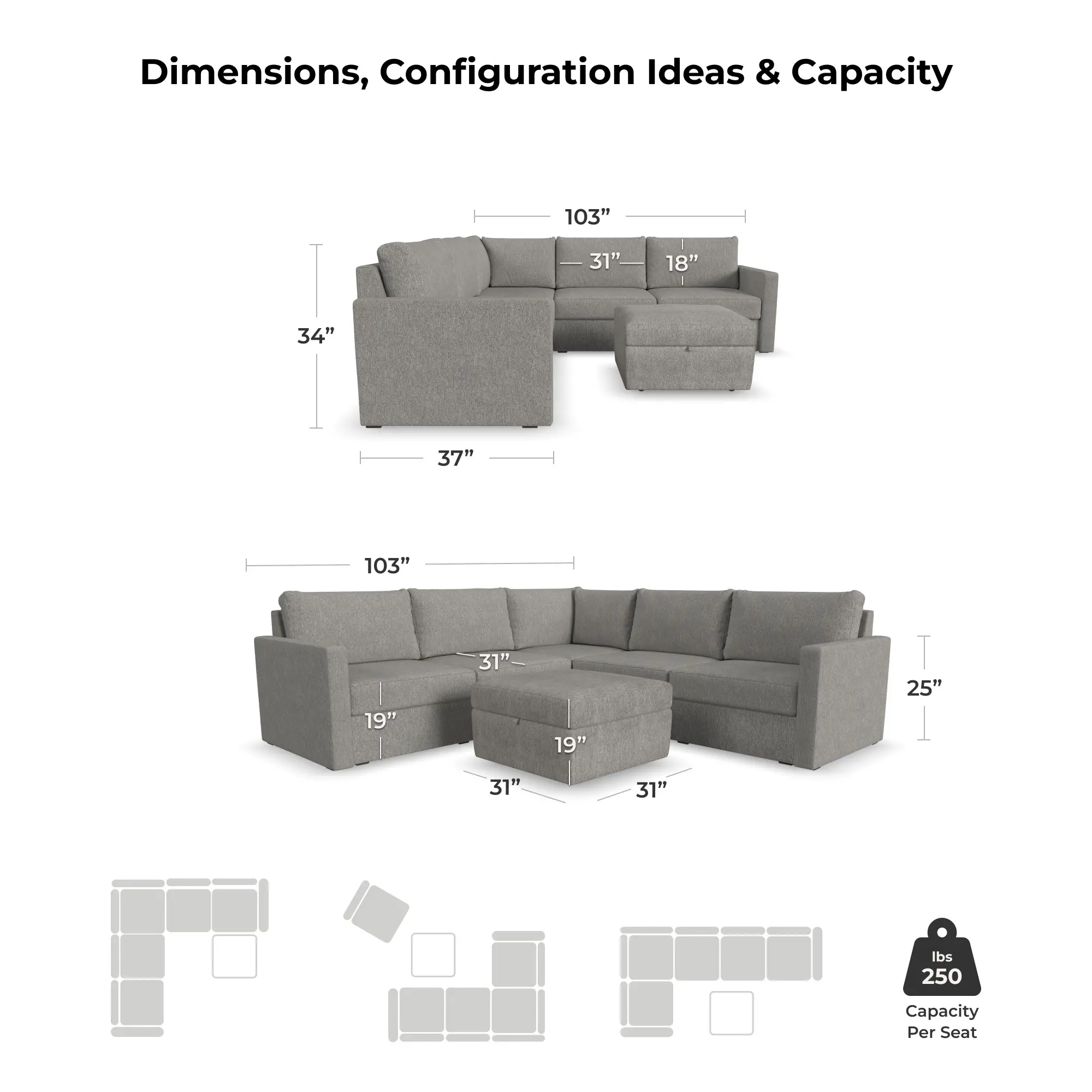 Flex Gray 5-Seat Modular Sectional with Storage Ottoman-6