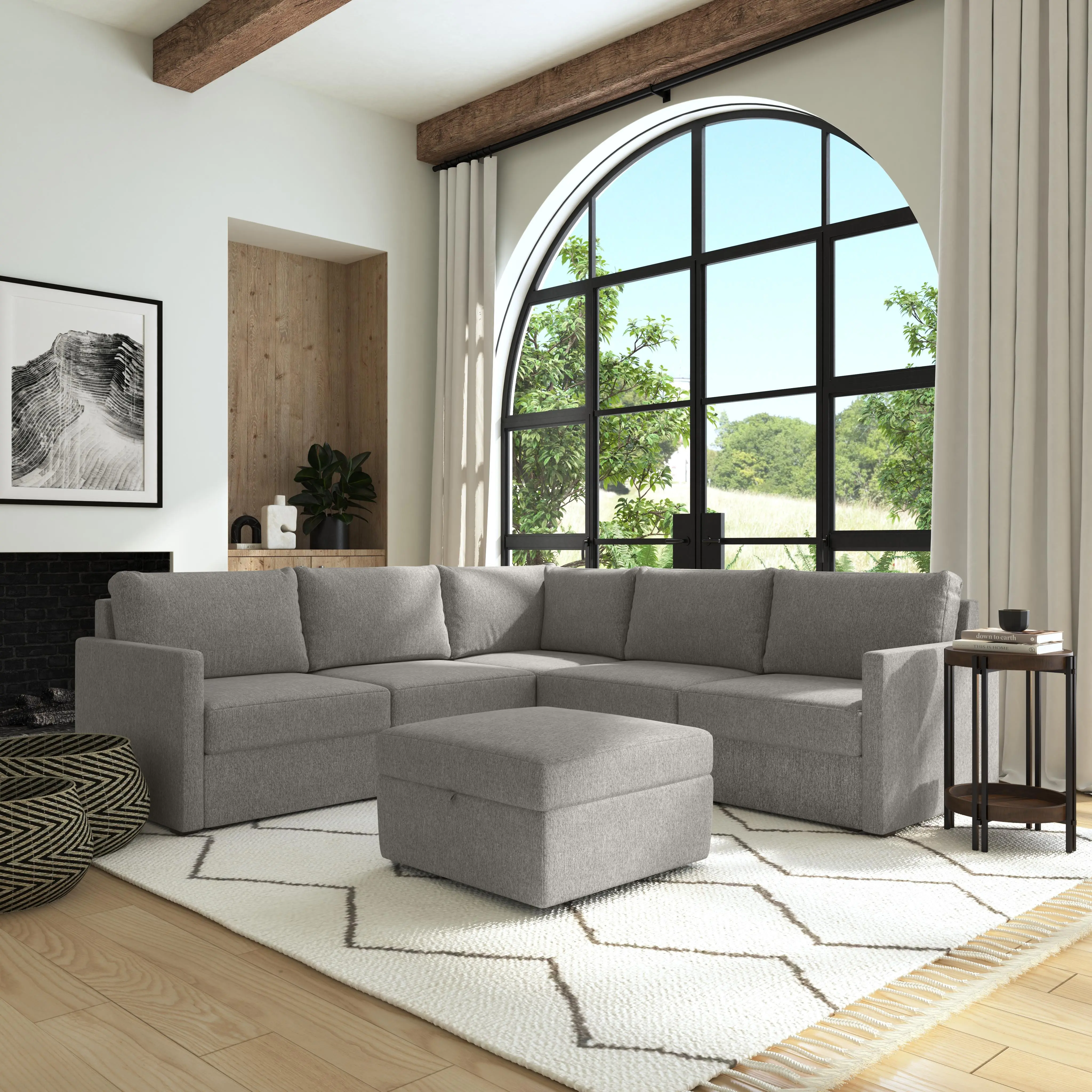 Flex Gray 5-Seat Modular Sectional with Narrow Arm and Storage Ottoman-1
