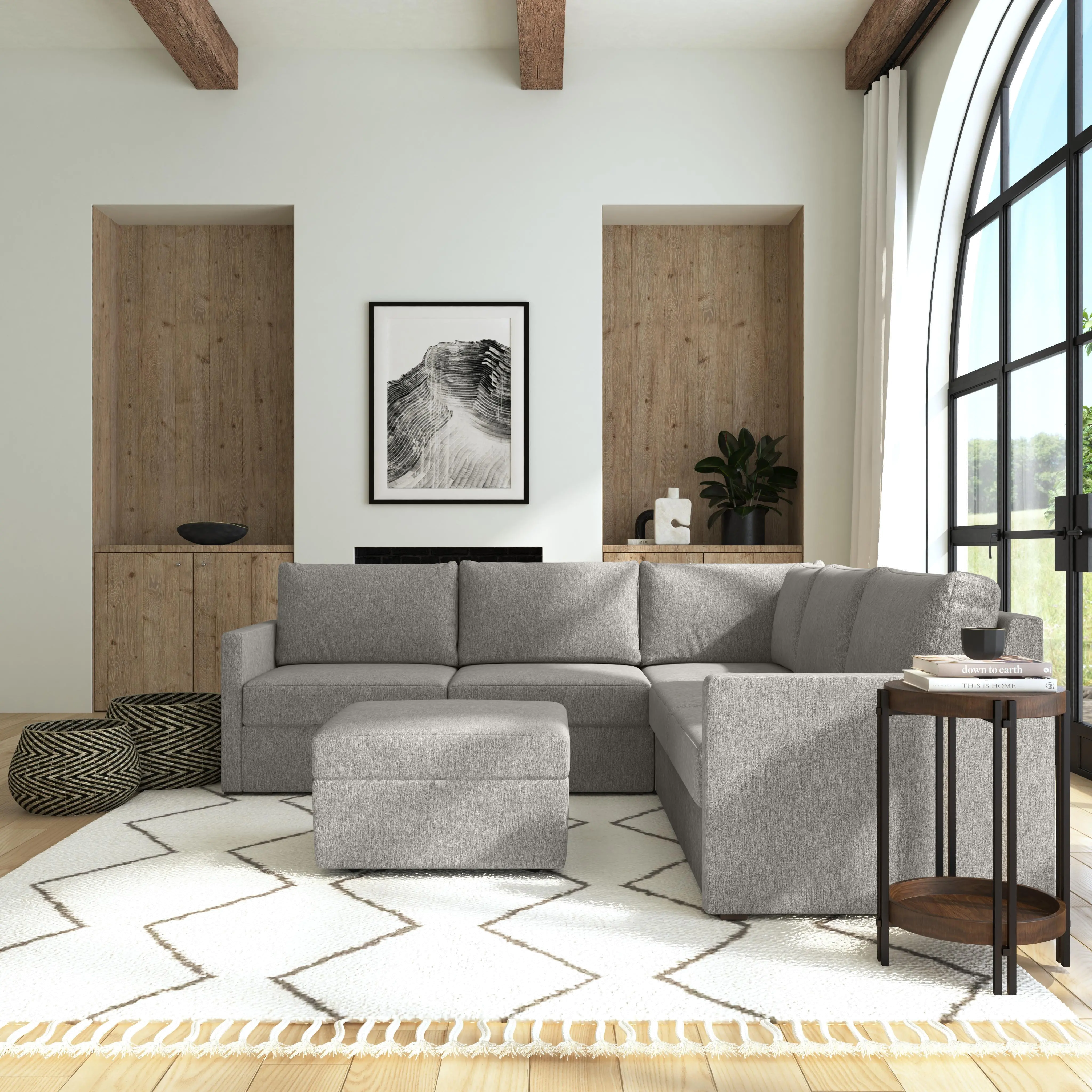 Flex Gray 5-Seat Modular Sectional with Narrow Arm and Storage Ottoman-2
