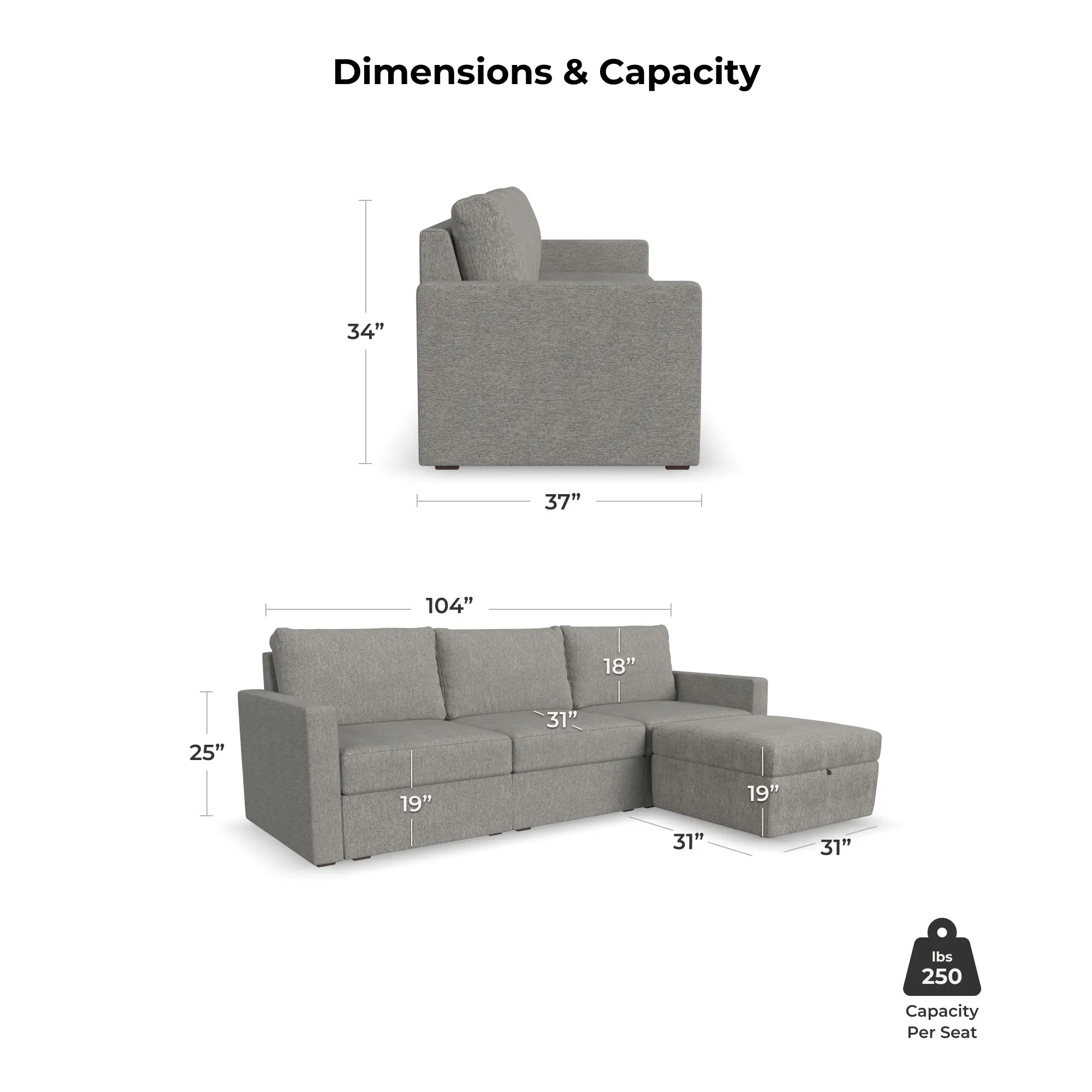 Flex Gray Modular Sofa and Storage Ottoman-3
