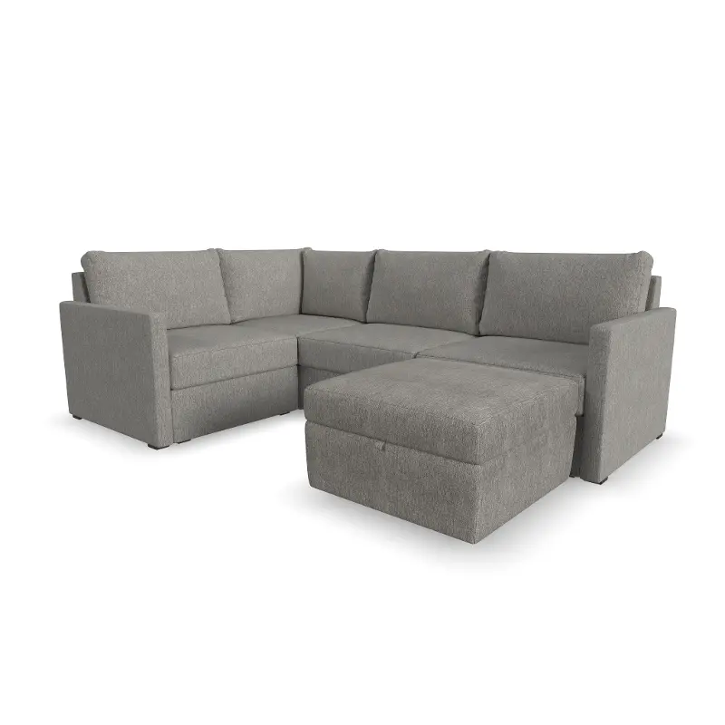 Flex Gray 4-Seat Modular Sectional and Storage Ottoman