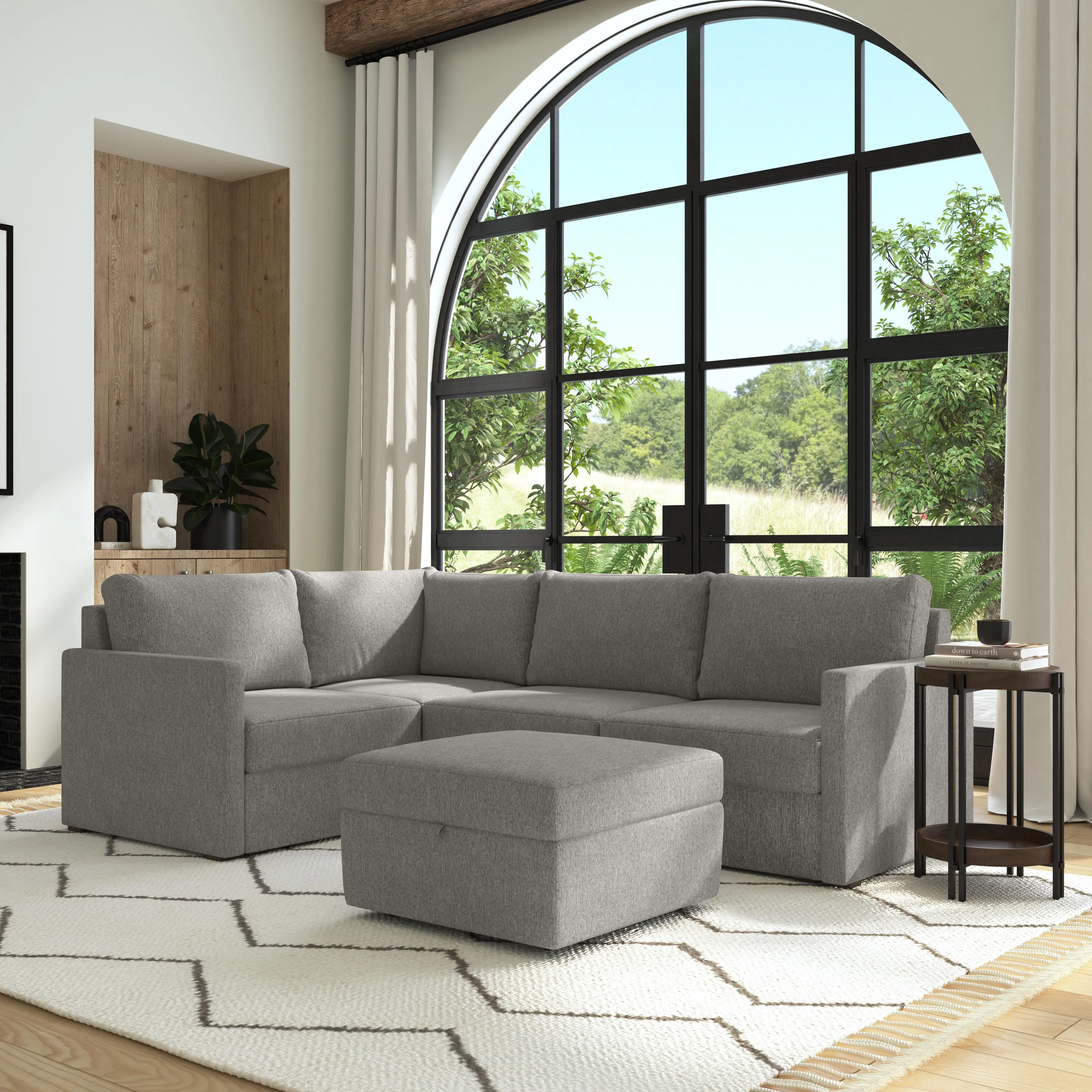 Flex Gray 4-Seat Modular Sectional and Storage Ottoman-3