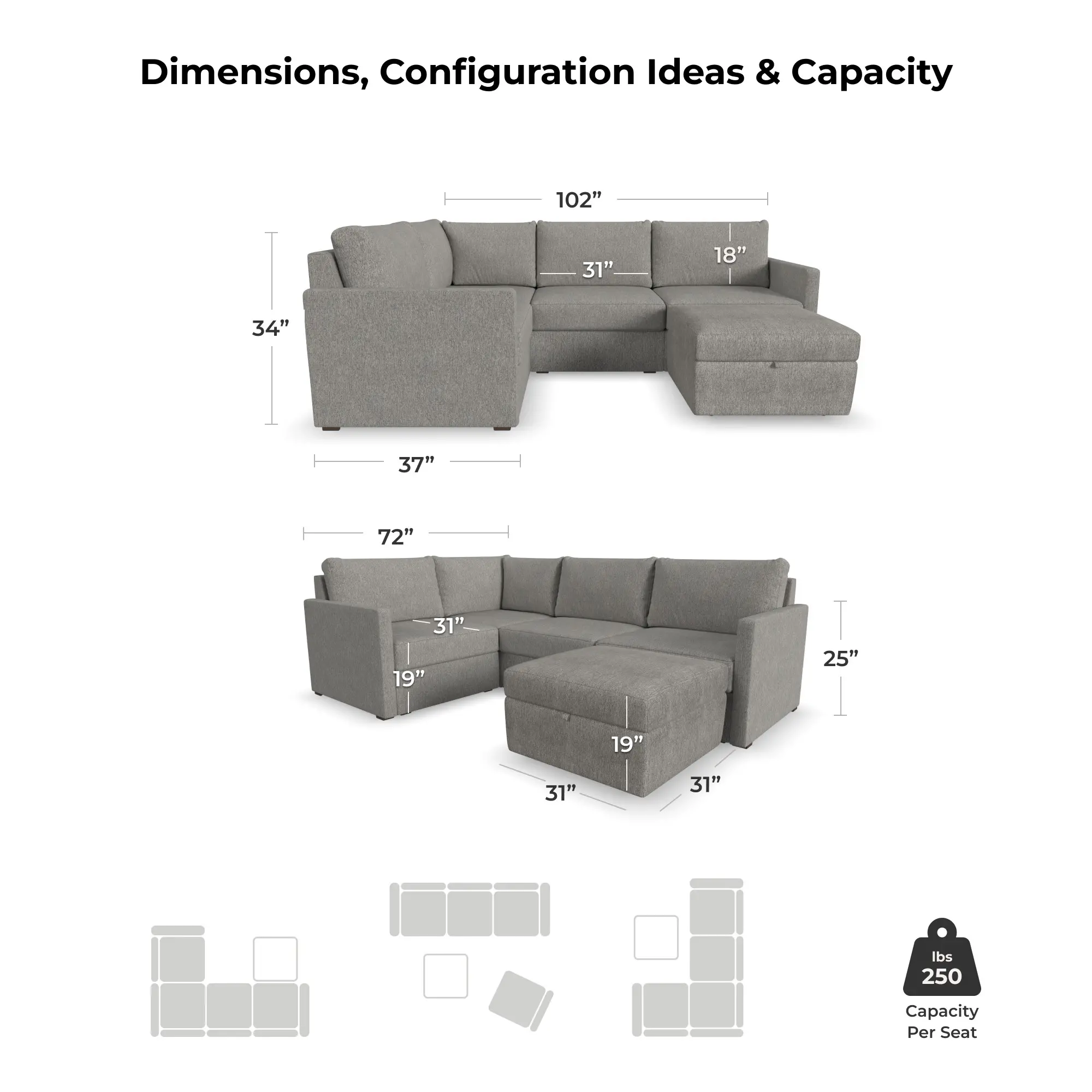 Flex Gray 4-Seat Modular Sectional and Storage Ottoman-6