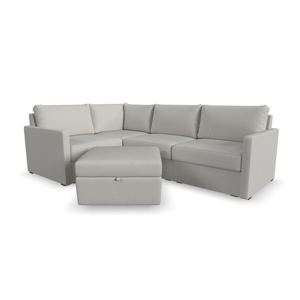 Flex Taupe 4-Seat Modular Sectional and Storage Ottoman