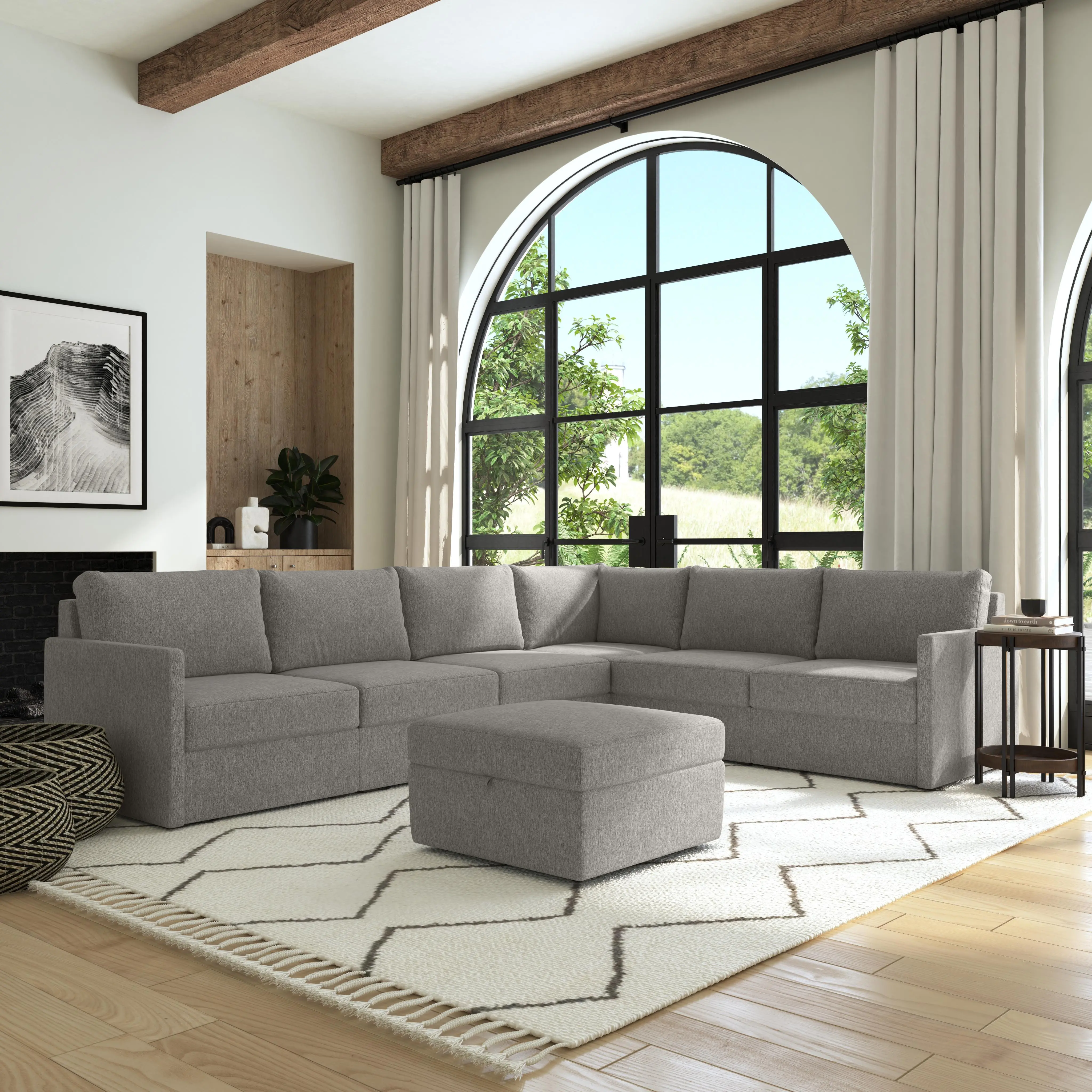 Flex Gray 6-Seat Modular Sectional with Narrow Arm and Storage Ottoman-1