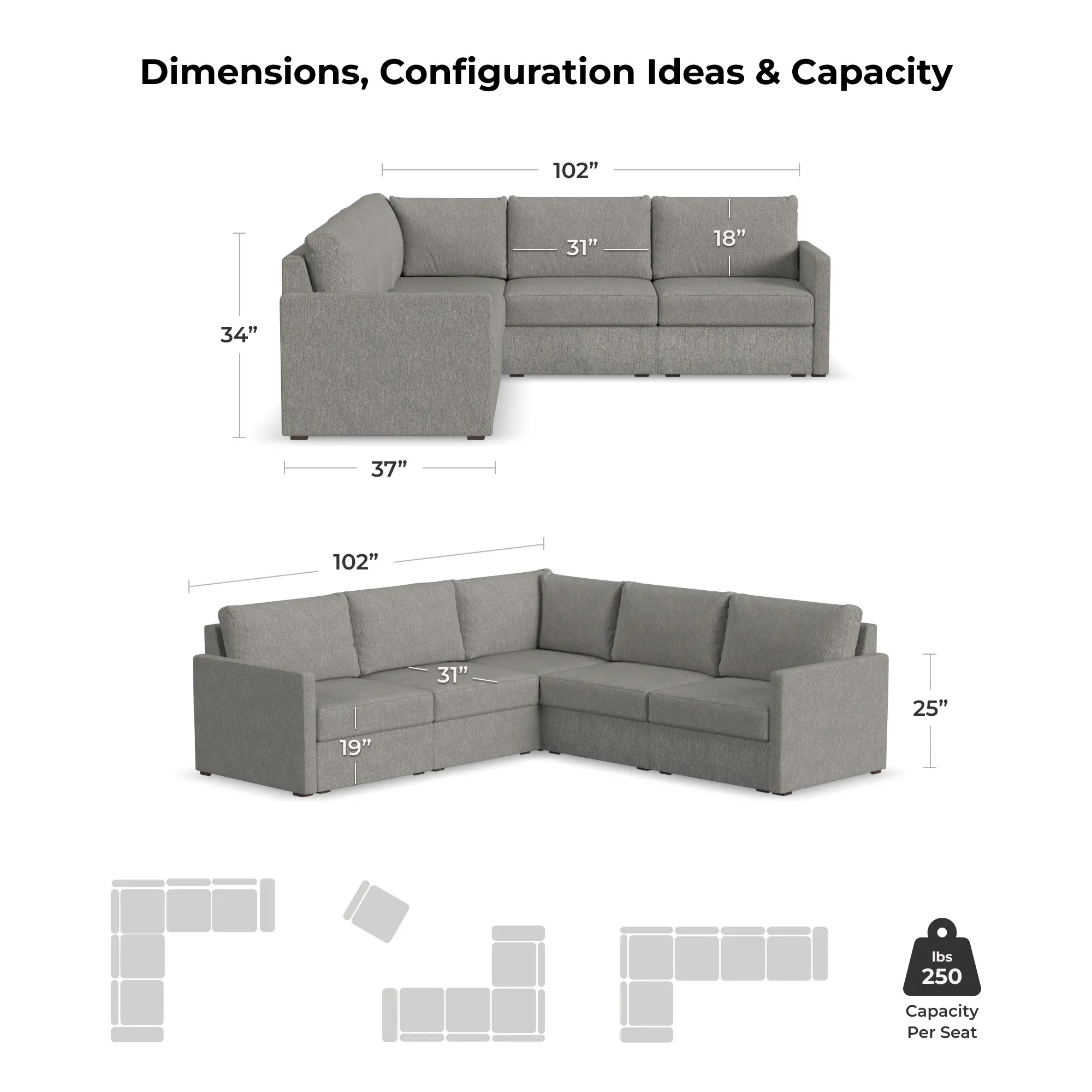 Flex Gray 5-Seat Modular Sectional with Narrow Arm-7