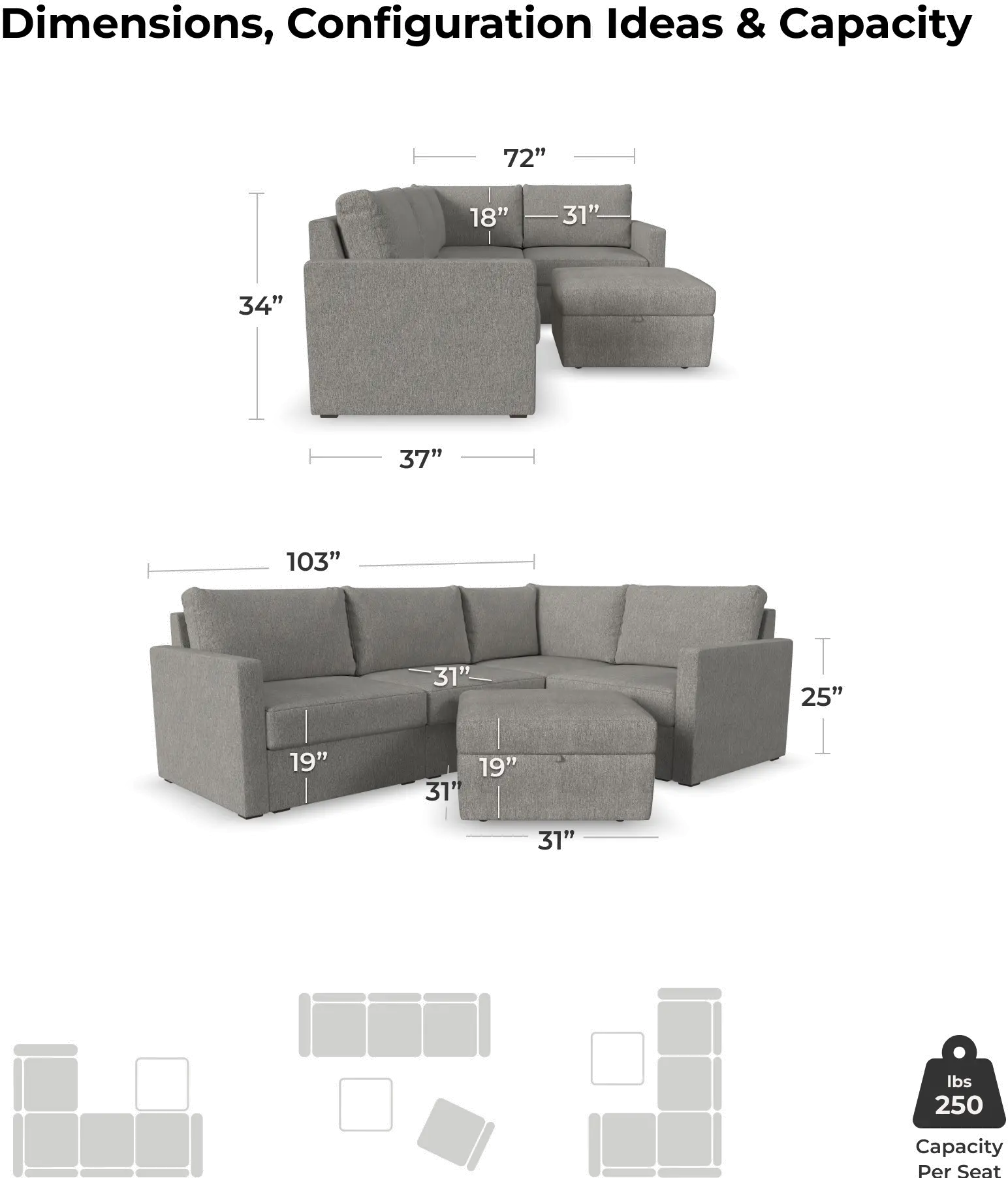 Flex Gray 4-Seat Modular Sectional with Storage Ottoman-6