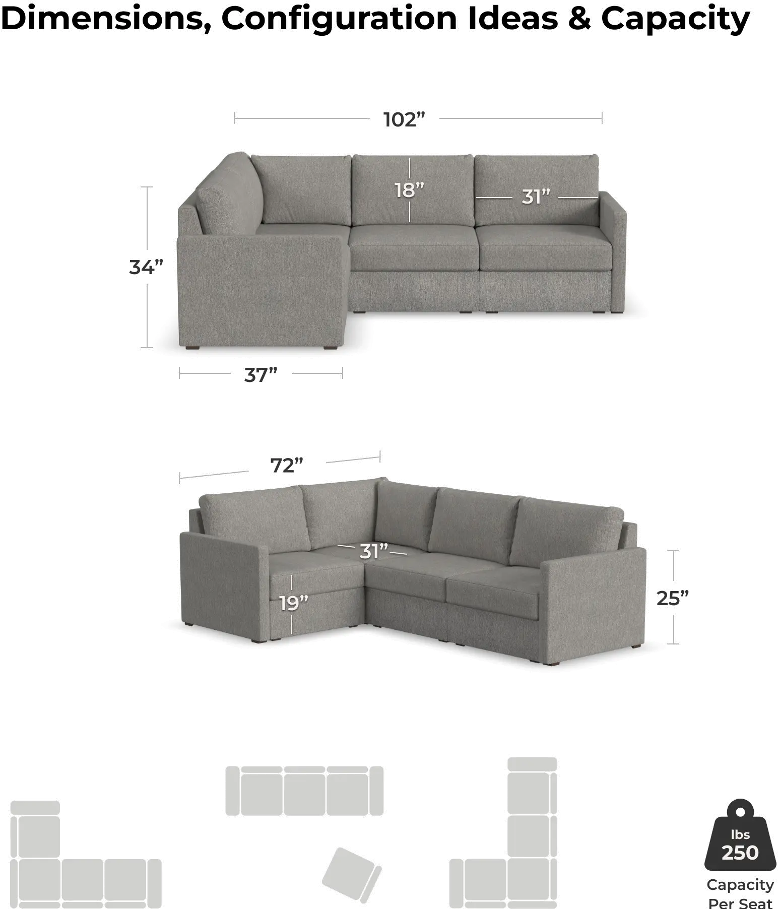 Flex Gray 4-Seat Modular Sectional with Narrow Arm-7