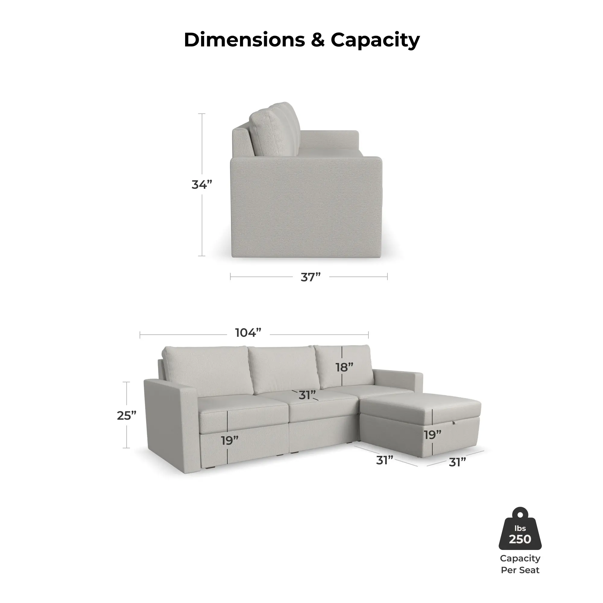 Flex Taupe Modular Sofa and Storage Ottoman-4