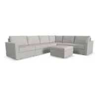 Flex Taupe 6-Seat Modular Sectional and Storage Ottoman