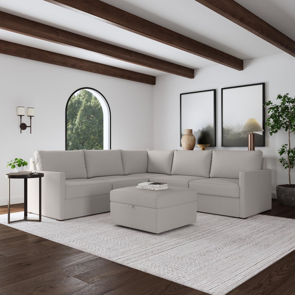 Flex Taupe 5-Seat Modular Sectional and Storage Ottoman