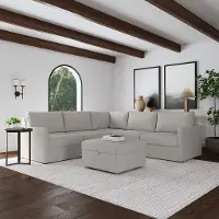 Flex Taupe 5-Seat Modular Sectional and Storage Ottoman