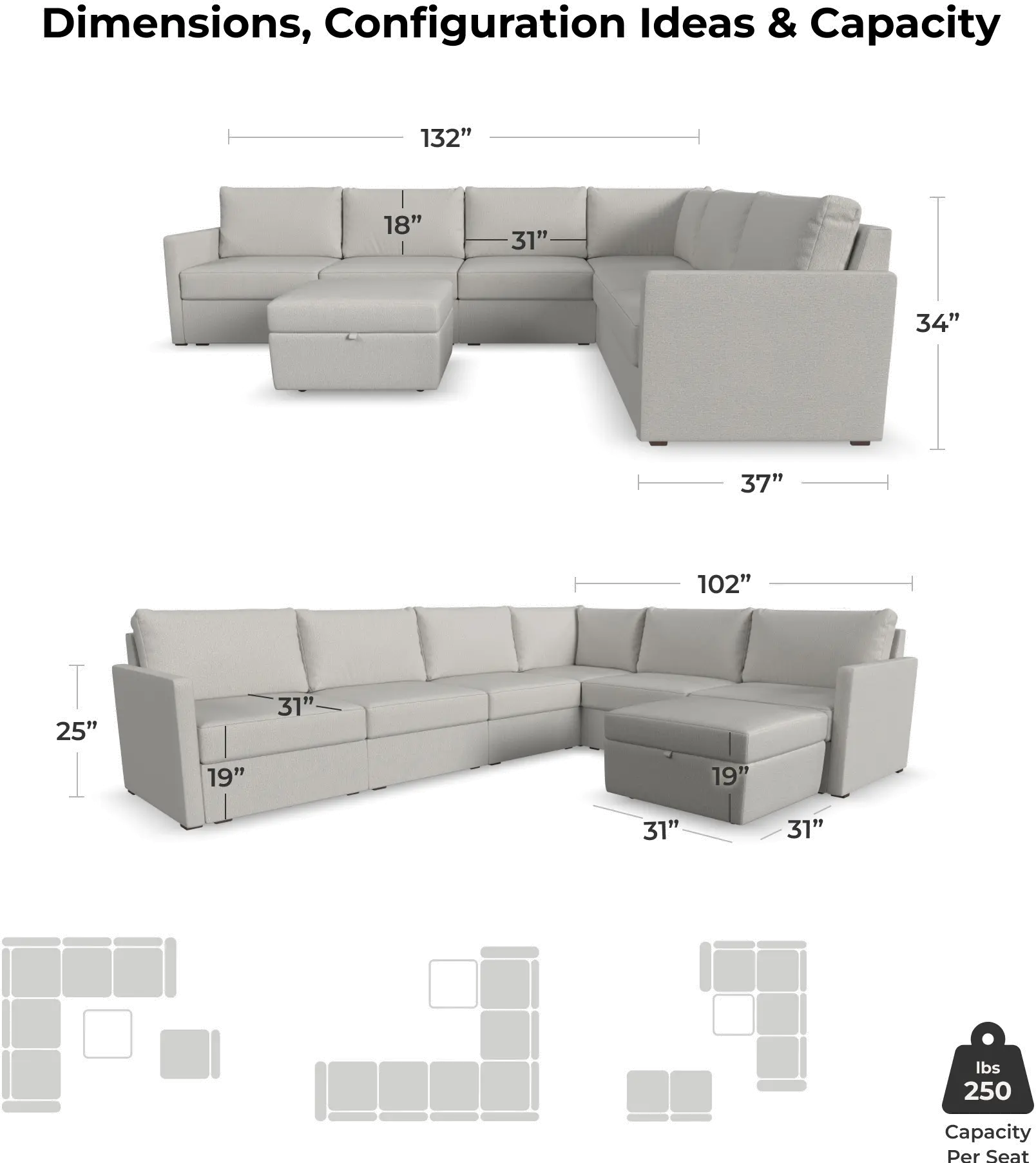 Flex Taupe 6-Seat Modular Sectional and Storage Ottoman-2