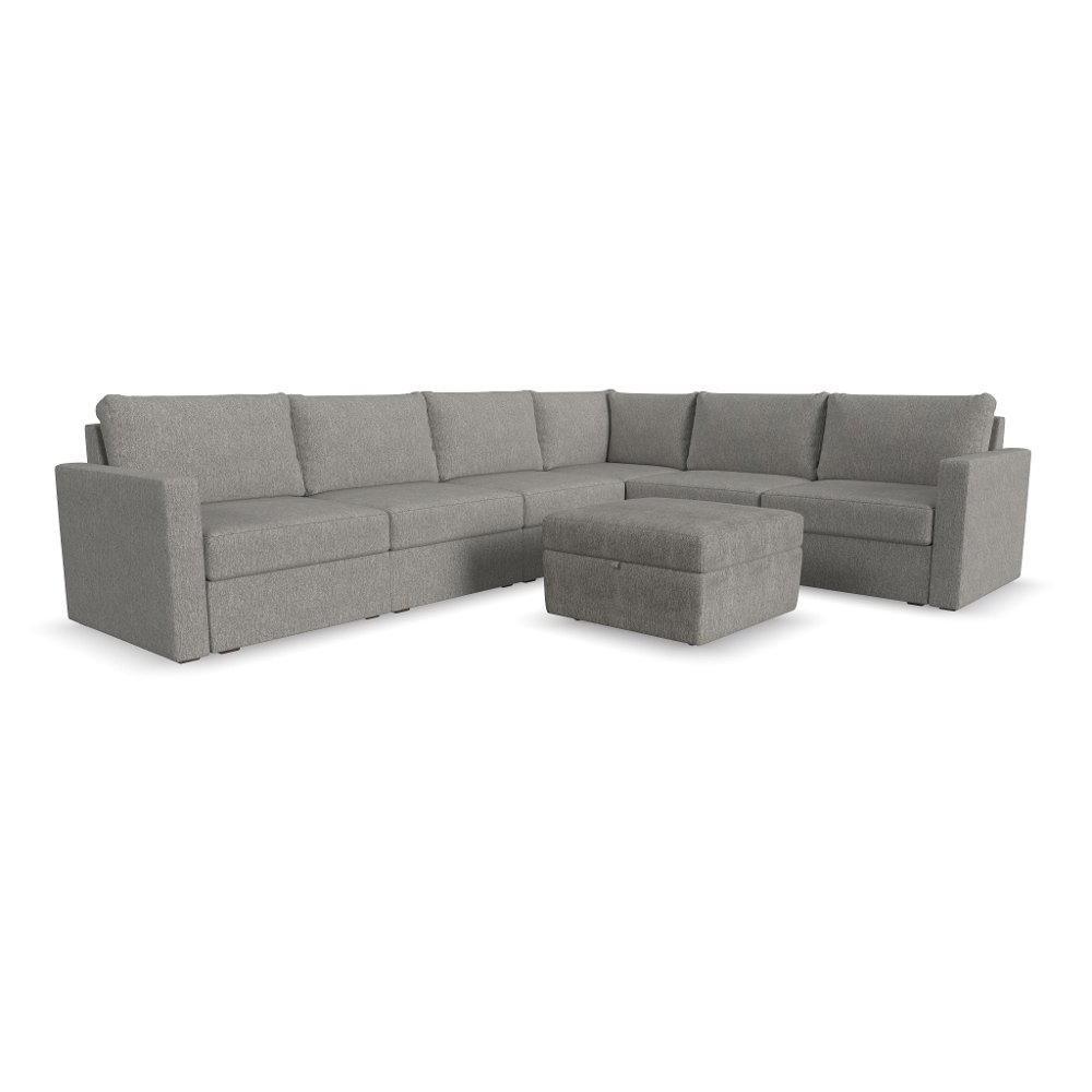 Flex Gray 6-Seat Modular Sectional with Storage Ottoman