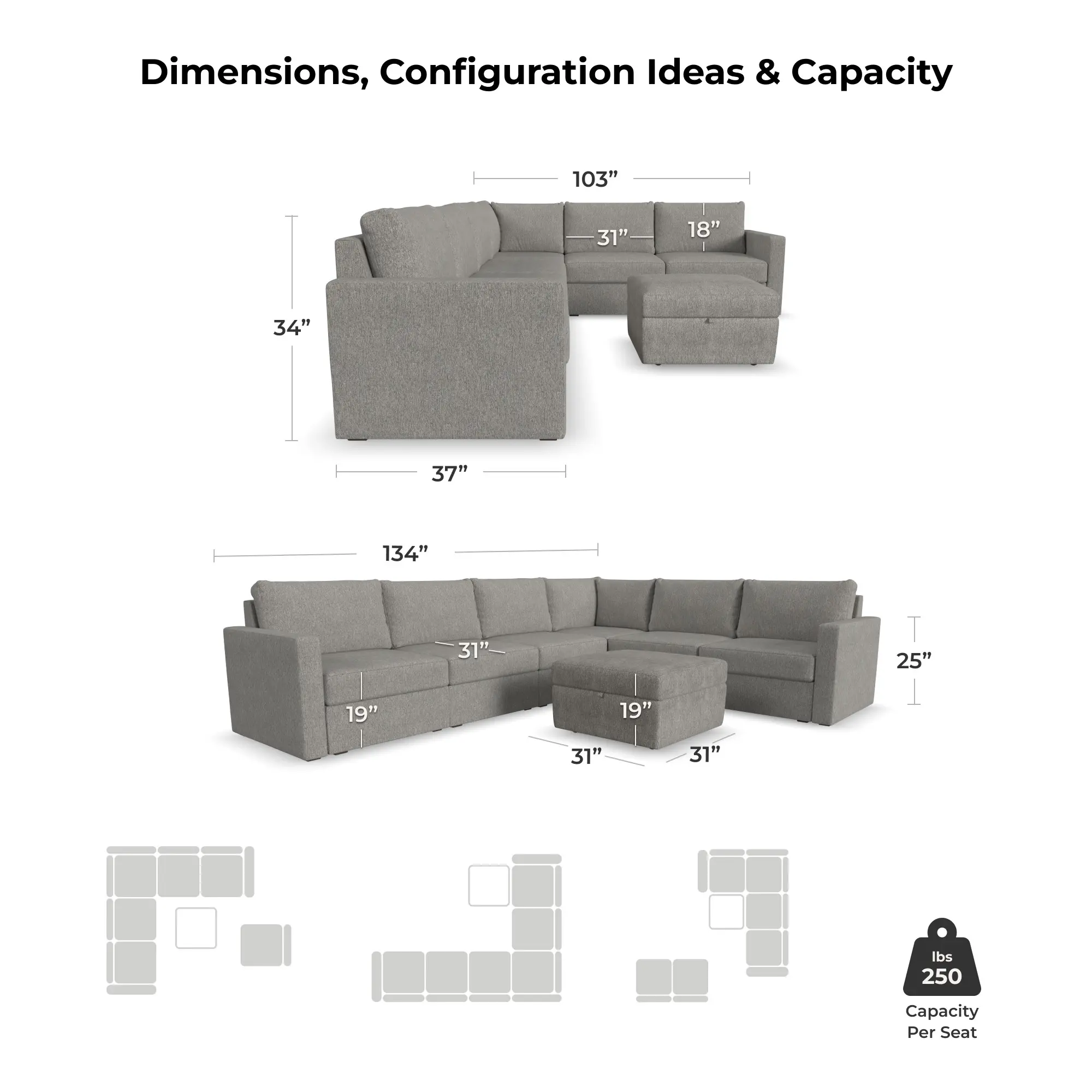 Flex Gray 6-Seat Modular Sectional with Storage Ottoman-5