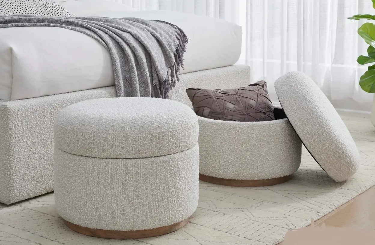 Furano Off White Boucle Upholstered Storage Ottoman-2