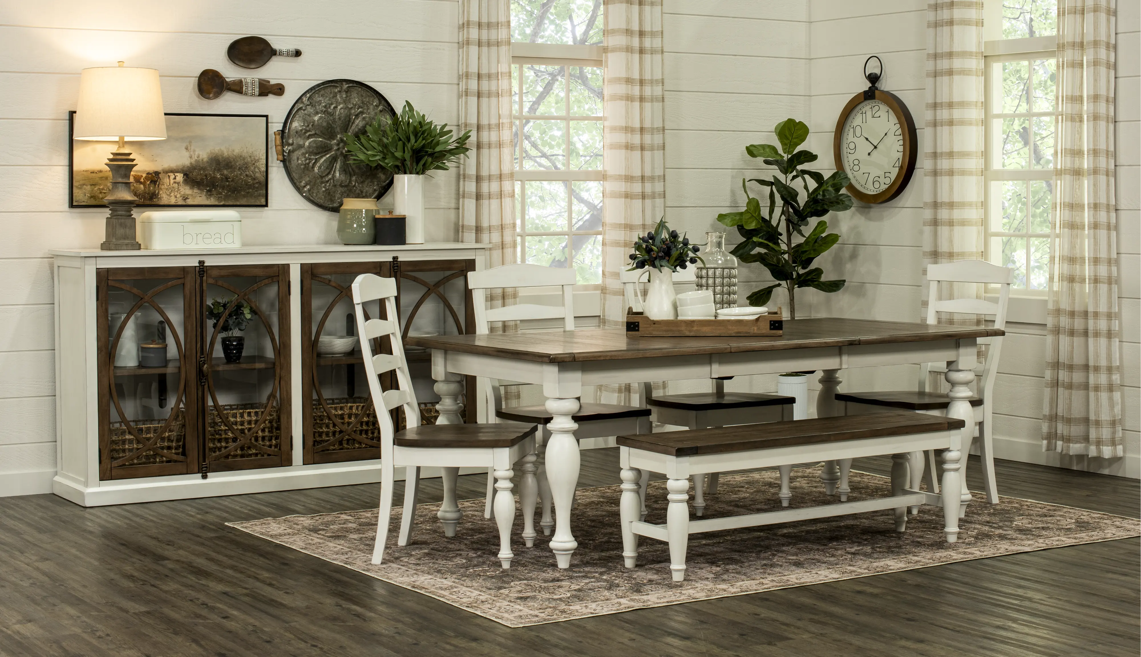 Pasadena White and Brown Dining Bench-2