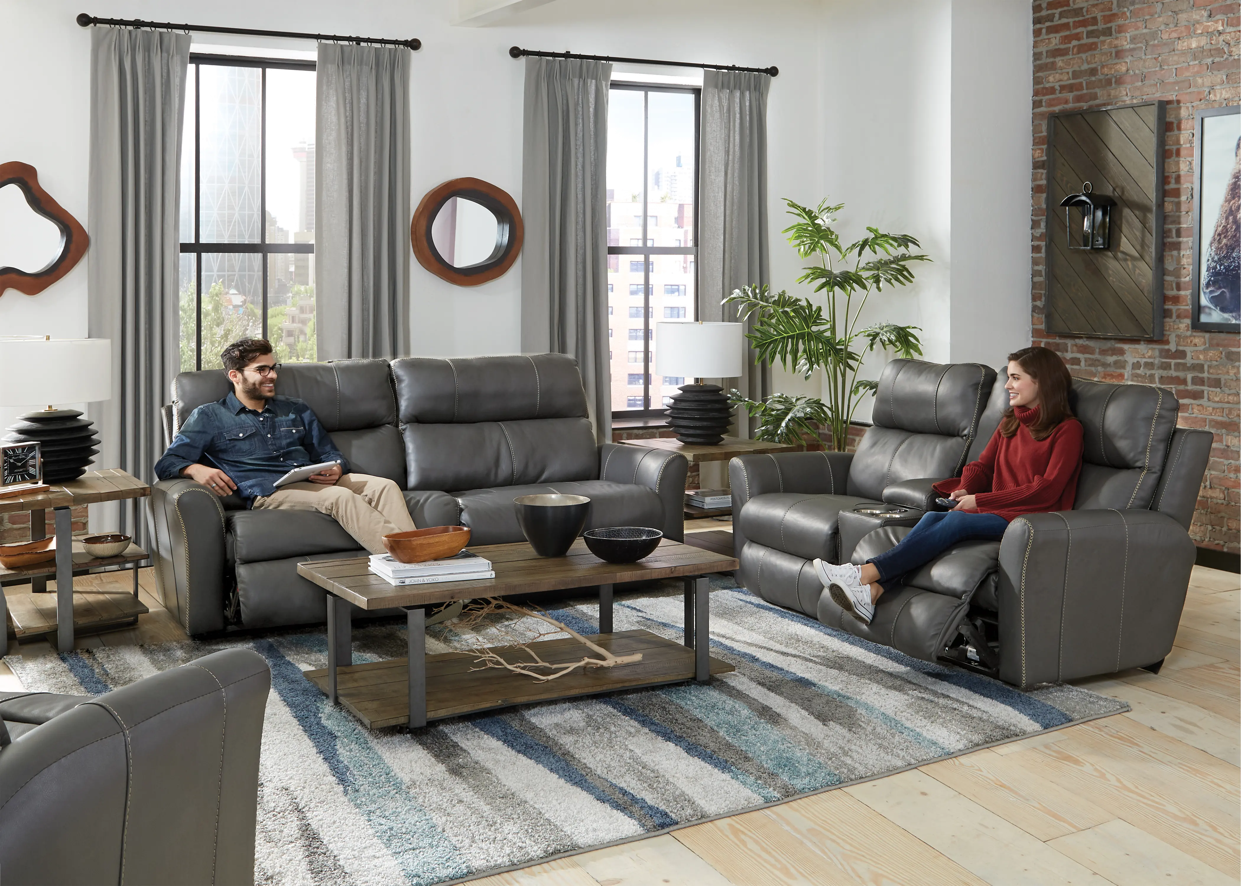 64489/1225-58/3025-58 Fredda Gray Power Reclining Loveseat with Console-2