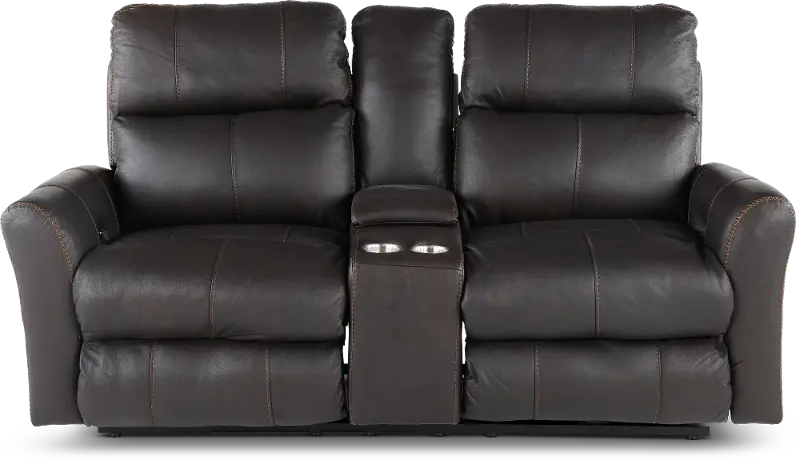 Fredda Dark Brown Power Reclining Loveseat with Console