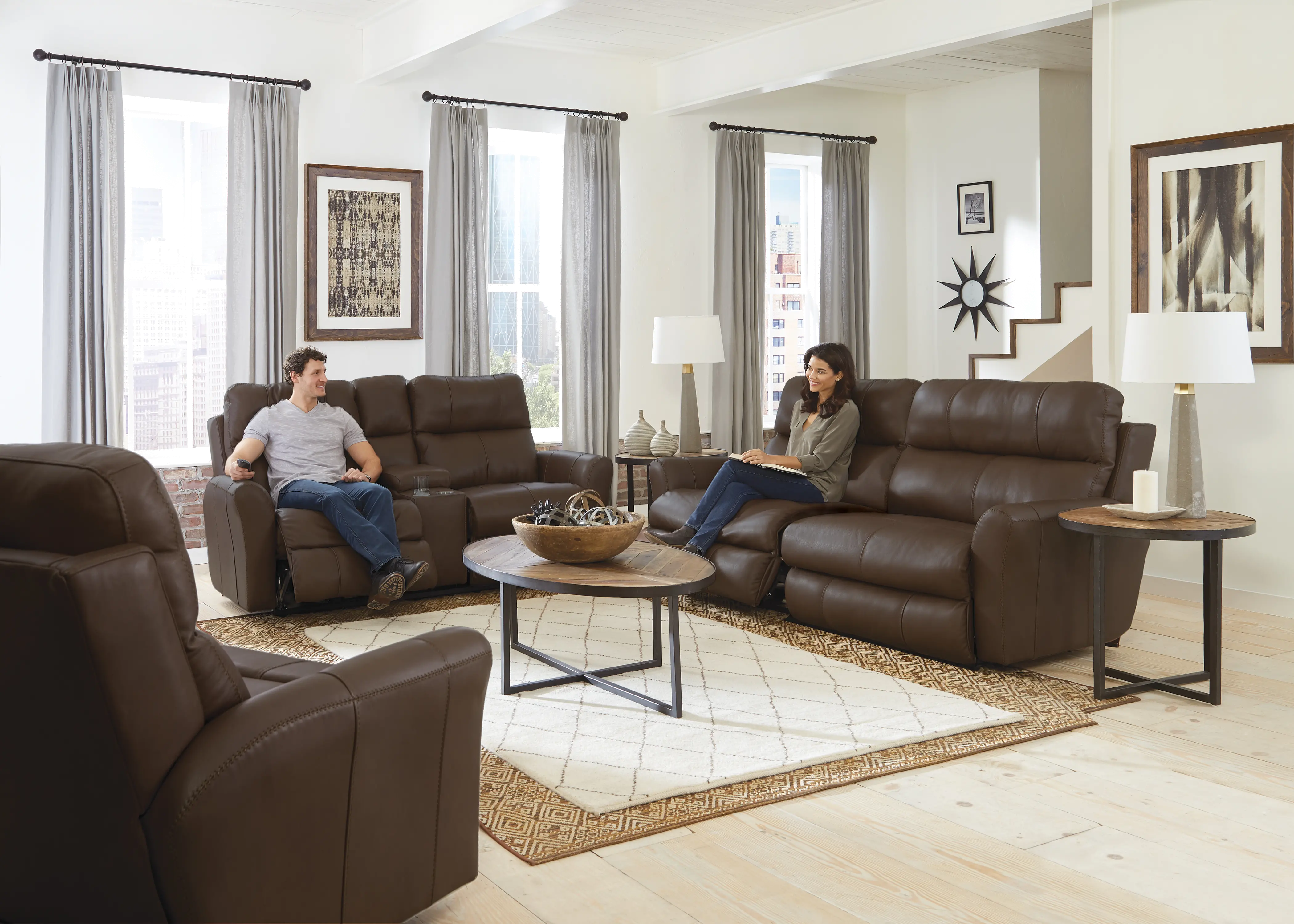 64489/1225-09/3025-09 Fredda Dark Brown Power Reclining Loveseat with Console-2