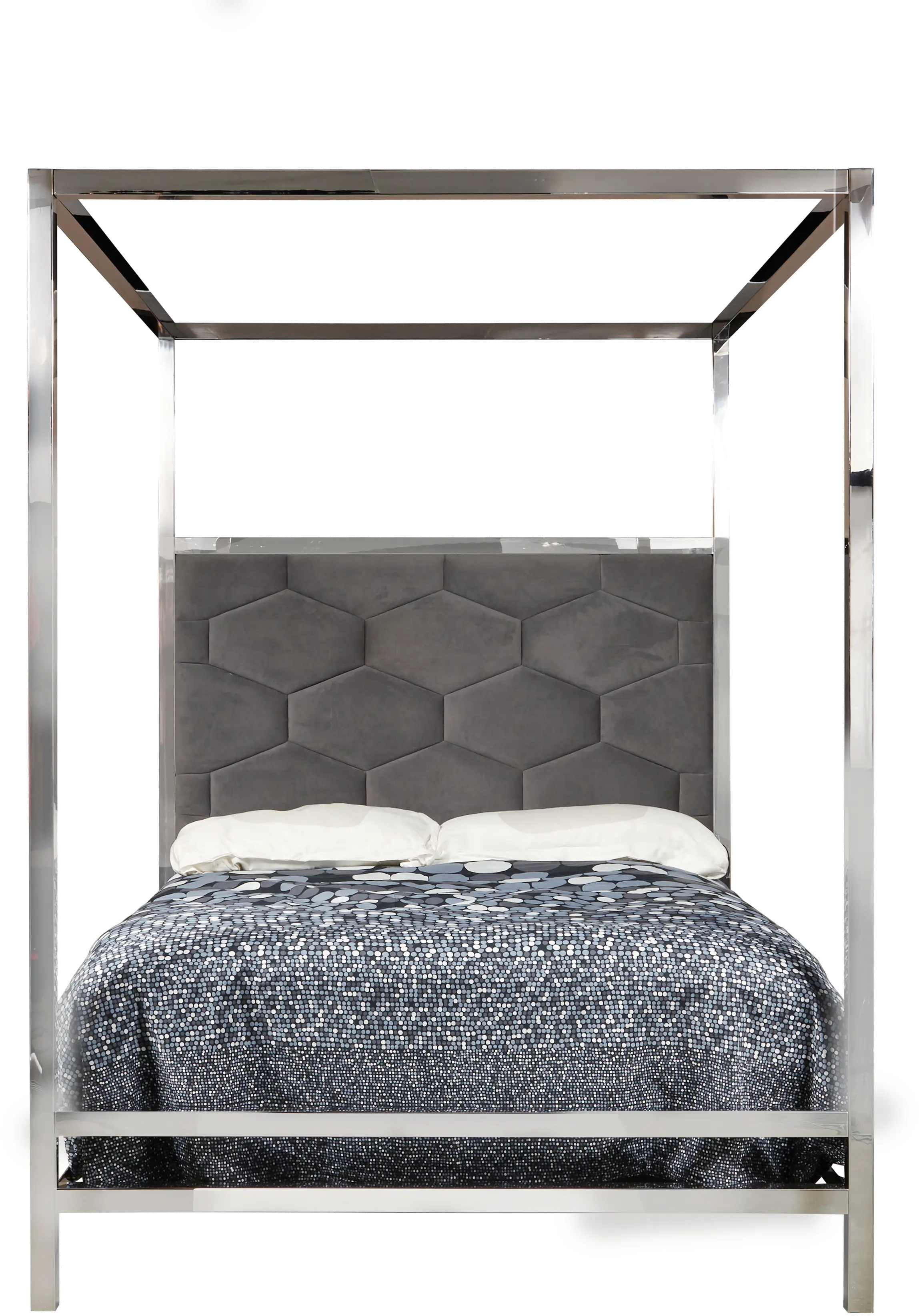 EN/CANOPY-5/0 Encore Platinum Silver and Gray Queen Canopy Bed-1