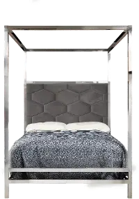 EN/CANOPY-5/0 Encore Platinum Silver and Gray Queen Canopy Bed