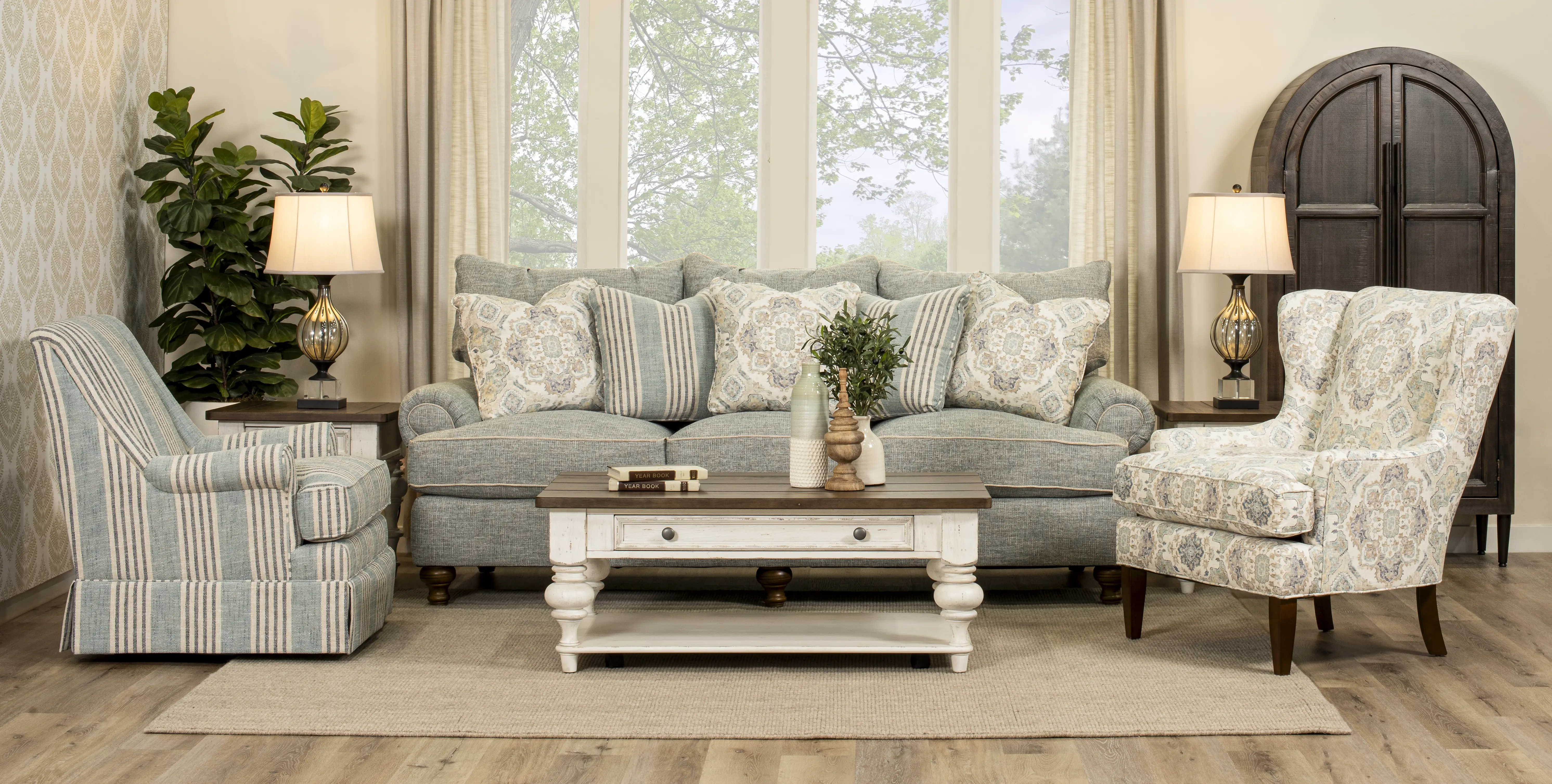 Fargo Off-White and Blue Wingback Chair-10