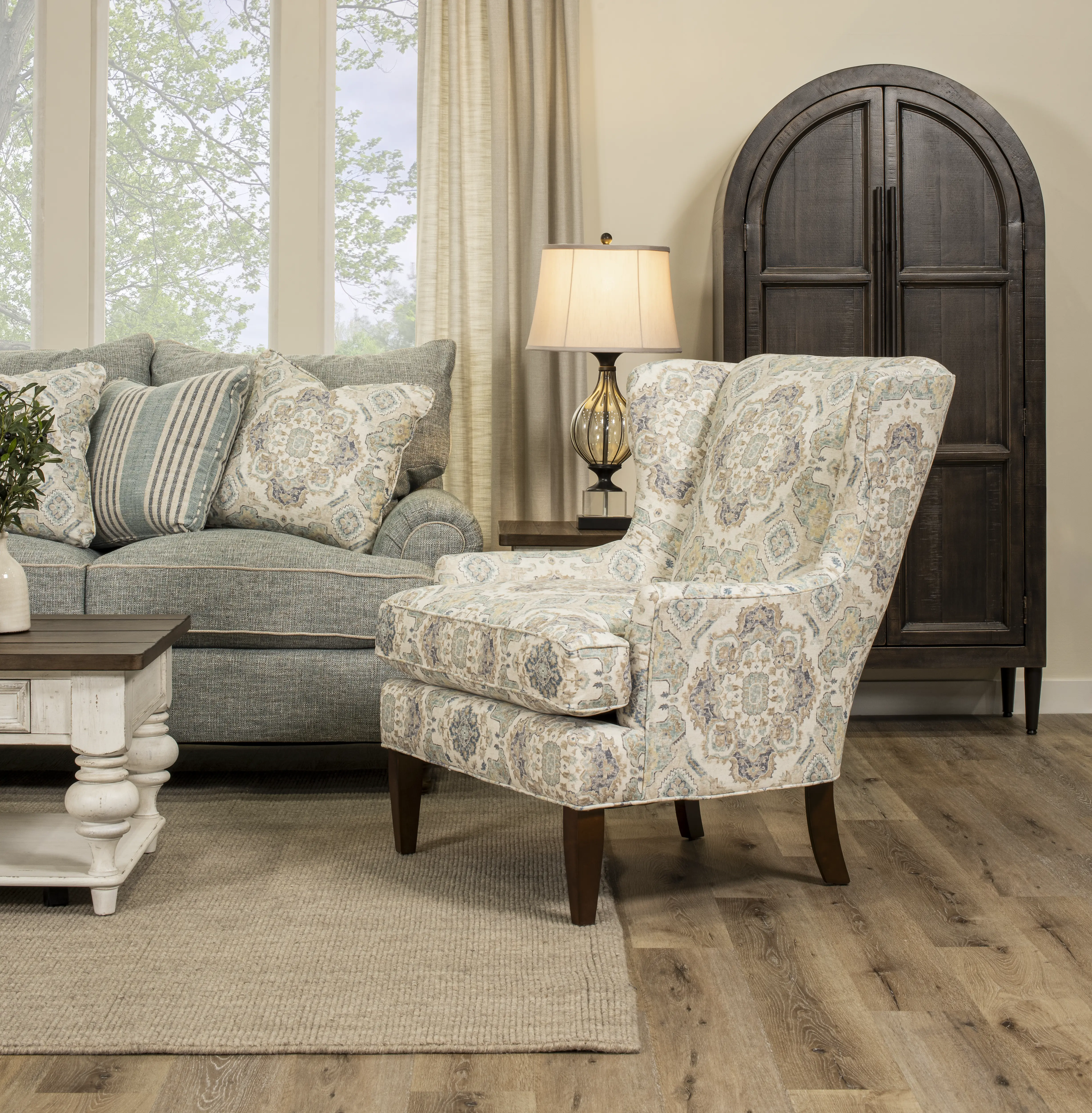 Fargo Off-White and Blue Wingback Chair-2