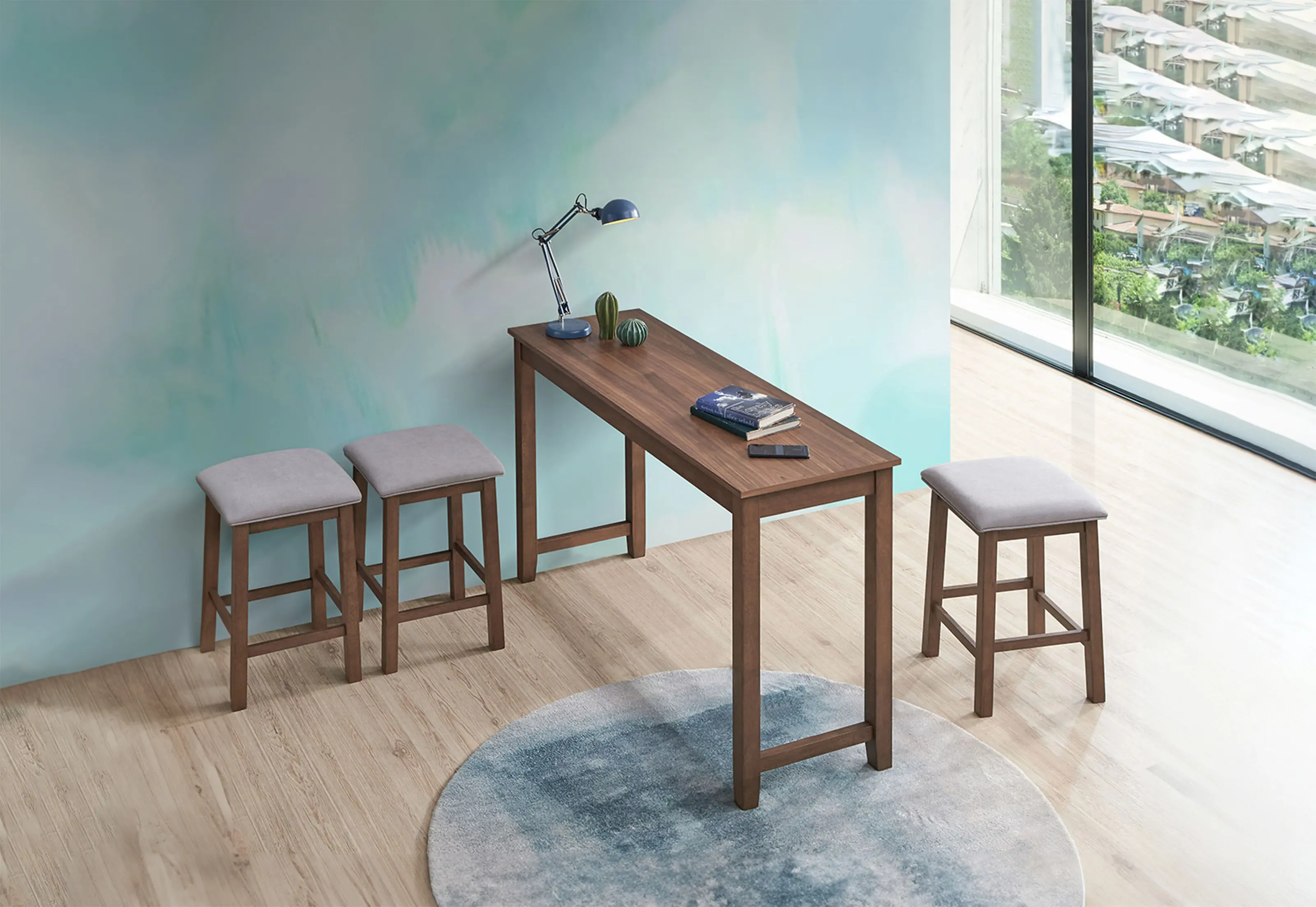 Uptown Walnut Sofa Table and Stool Set-2