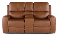 Linden Caramel Power Reclining Loveseat with Console