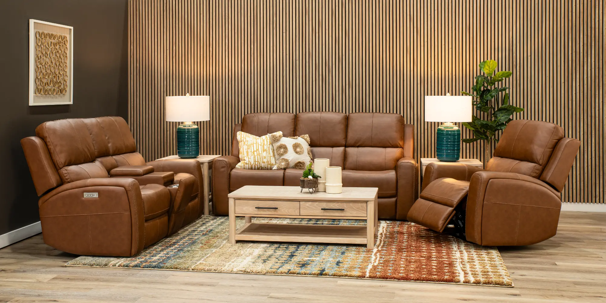 Linden Caramel Power Reclining Loveseat with Console | RC Willey