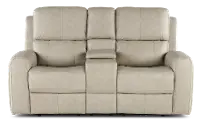 Linden Beige Power Reclining Loveseat with Console