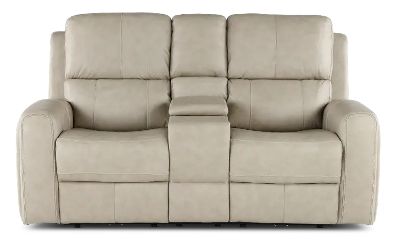 Linden Beige Power Reclining Loveseat with Console