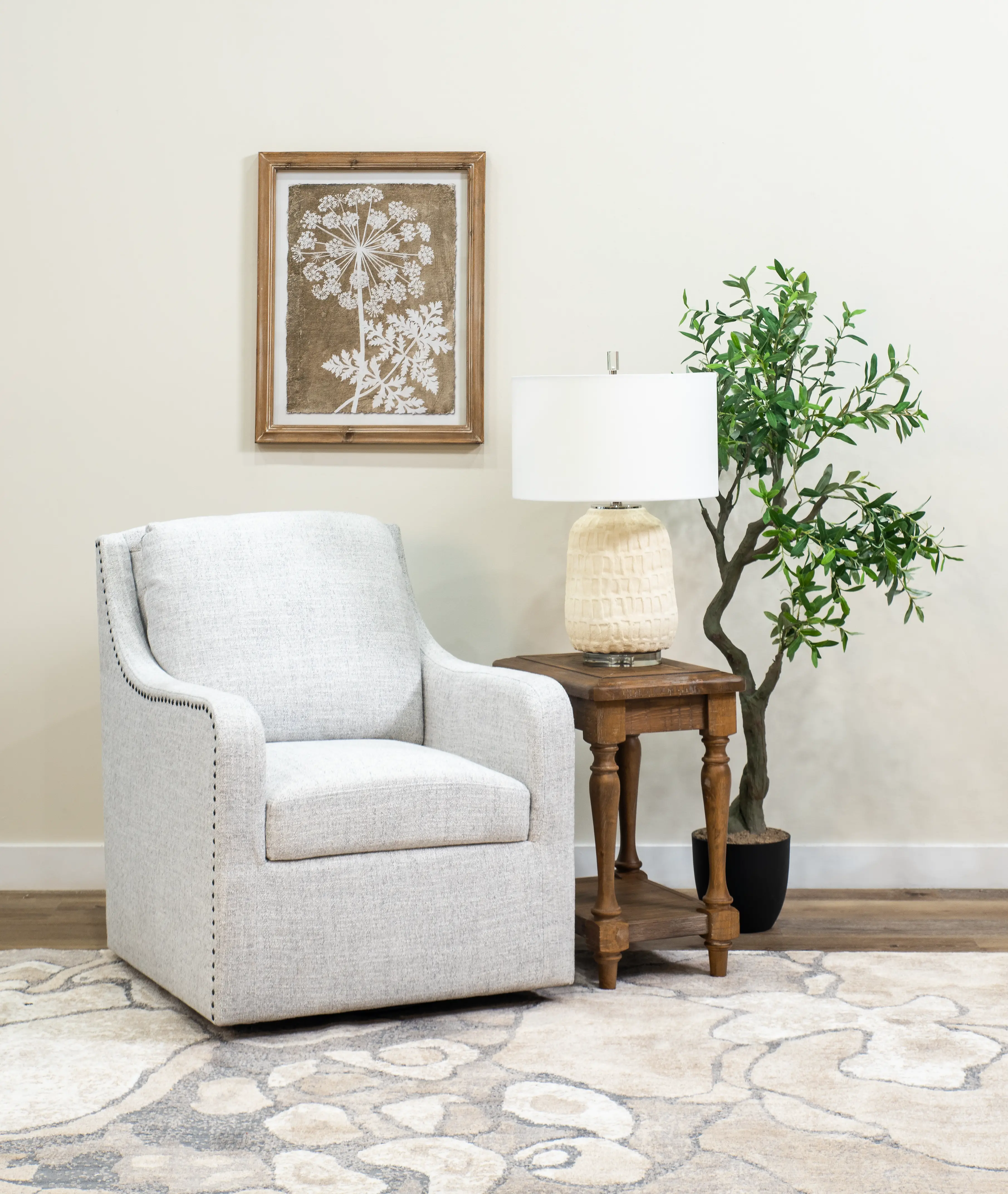 Anna Gray and White Swivel Accent Chair-2