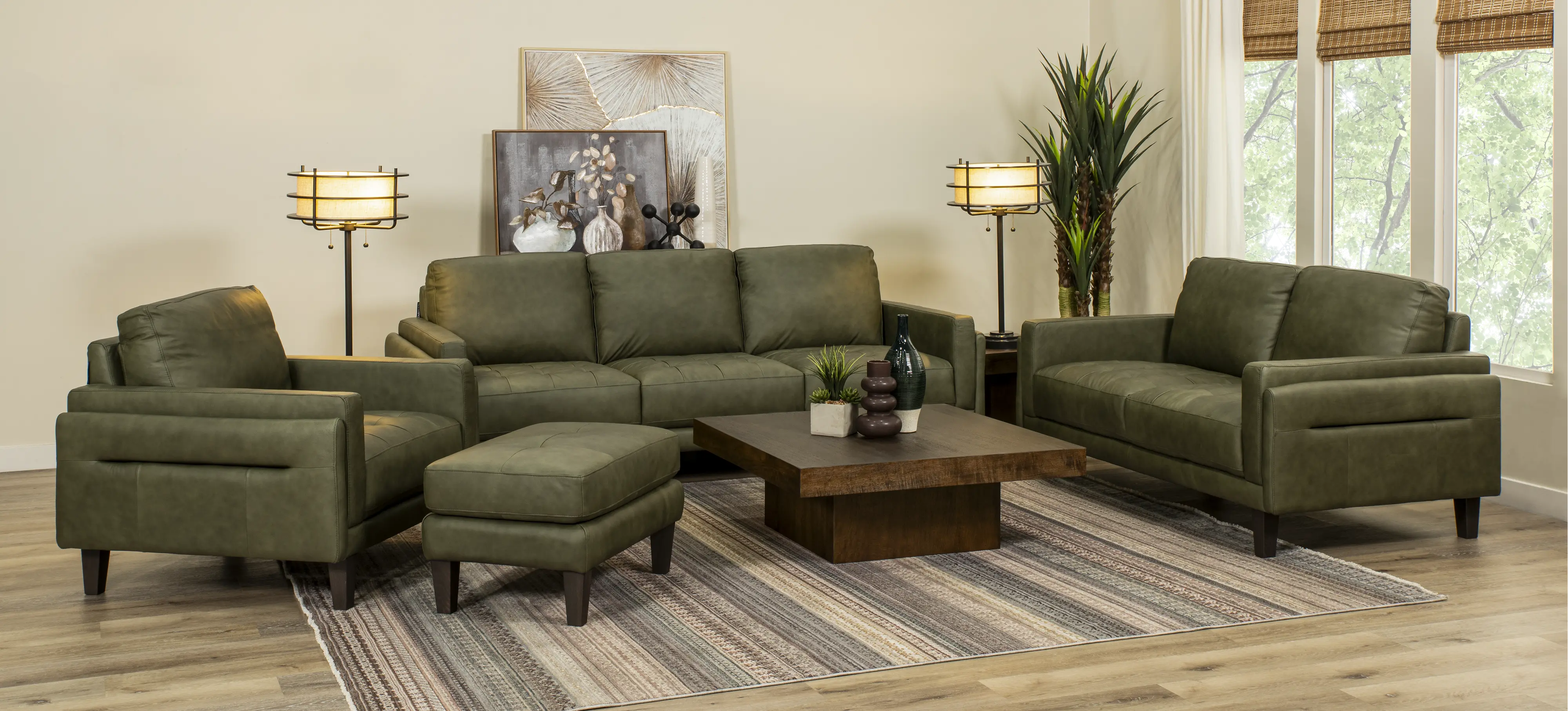Guernsey Evergreen Leather Loveseat-2