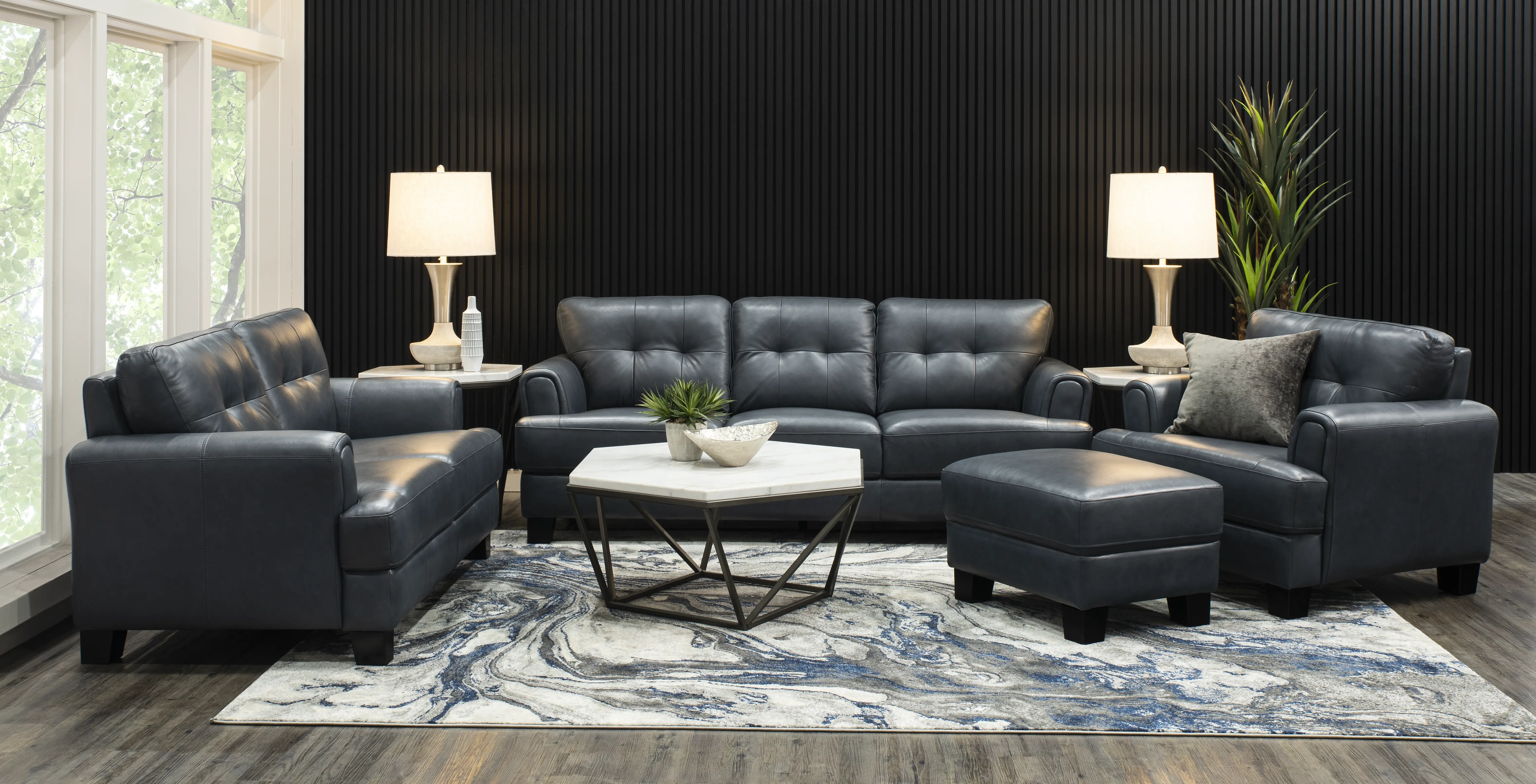Manhattan Blue Leather Sofa-2