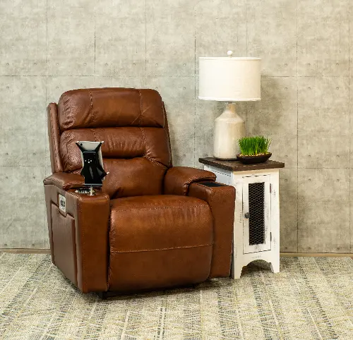 Neo Cognac Power Rocker Recliner with Headarest and Lumbar