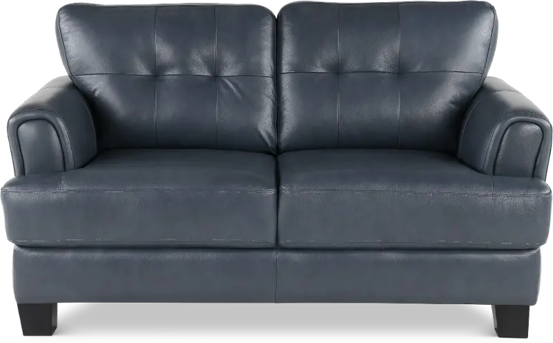 Manhattan Blue Leather Loveseat