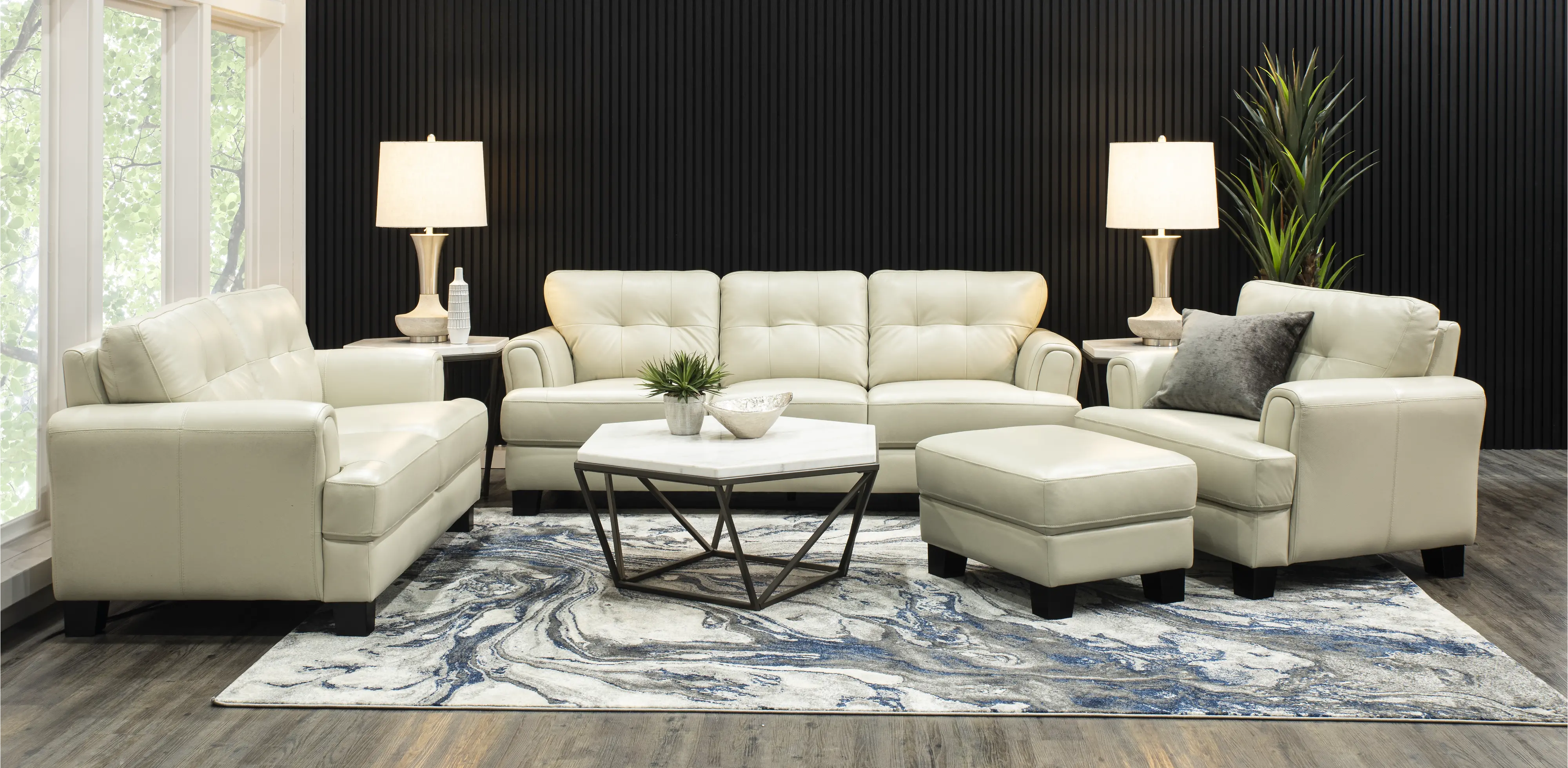 Manhattan Off White Leather Ottoman-4