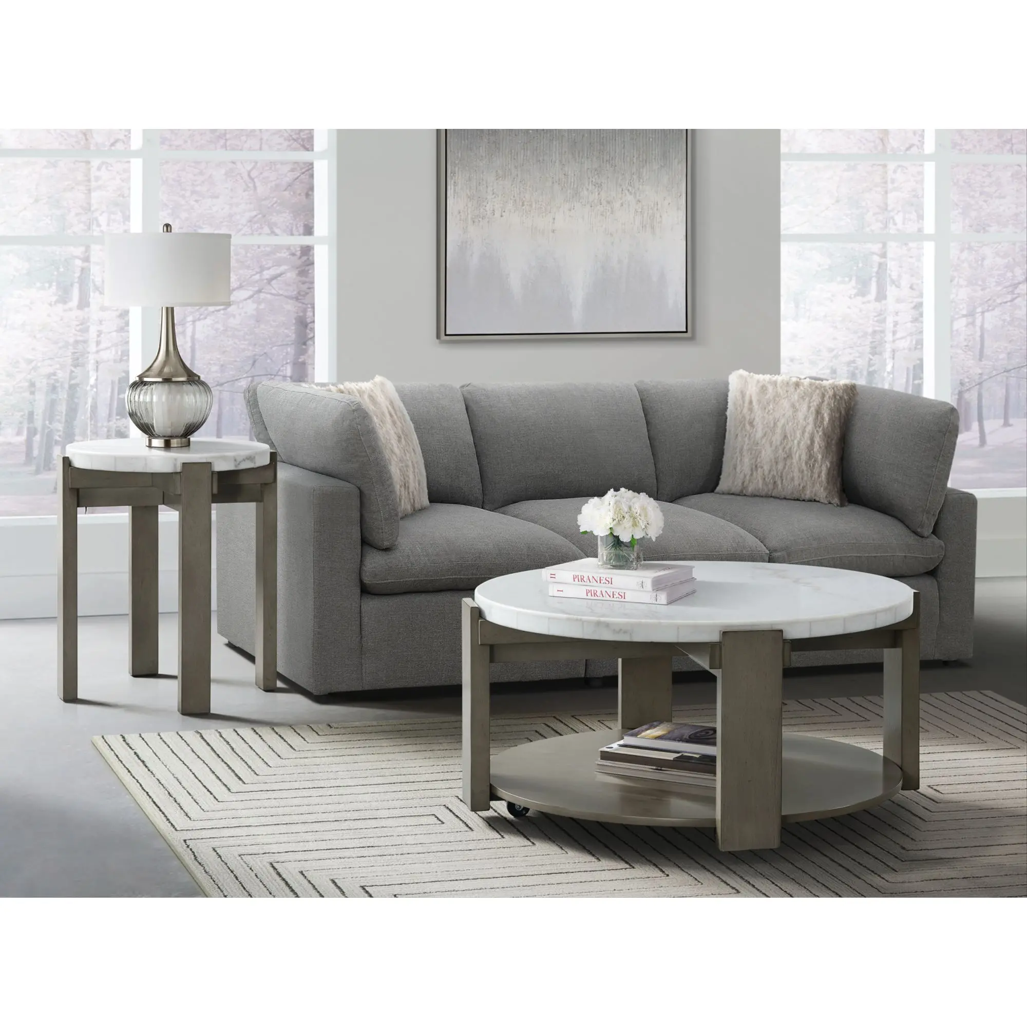 Rosamel Gray and White Marble Coffee Table-2